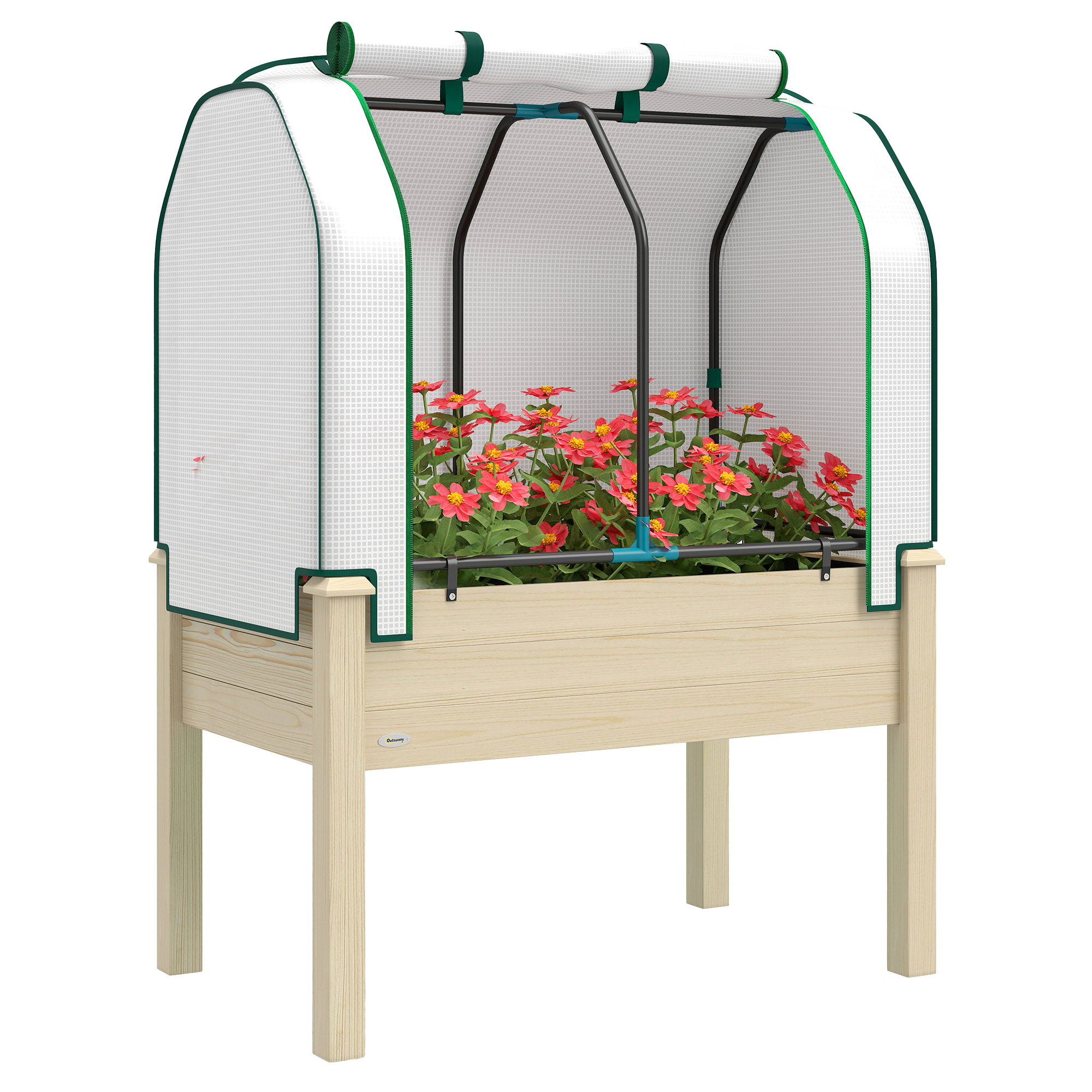 Raised Garden Bed with PE Greenhouse Cover Outdoor Planter Box for Herbs and Vegetables, 35 x 22 x 47 inch, Natural (Drop Shipping Only, Not for Amazon)