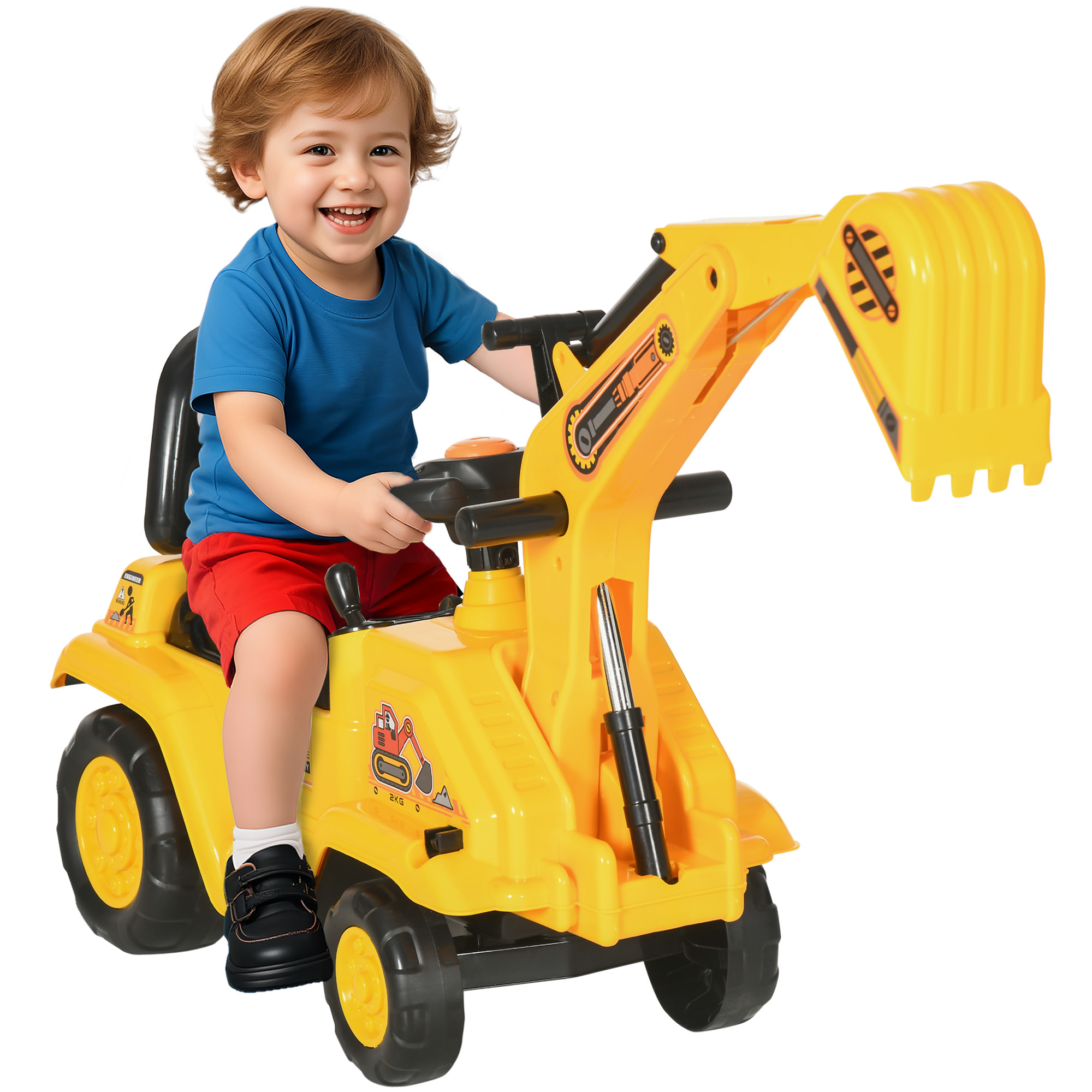 2 in 1 Kids Ride On Tractor Pull Cart with Bucket, Under Seat Storage, Horn, High Backrest, for 1.5-4 Years Old, Yellow (Drop Shipping Only, Not for Amazon)