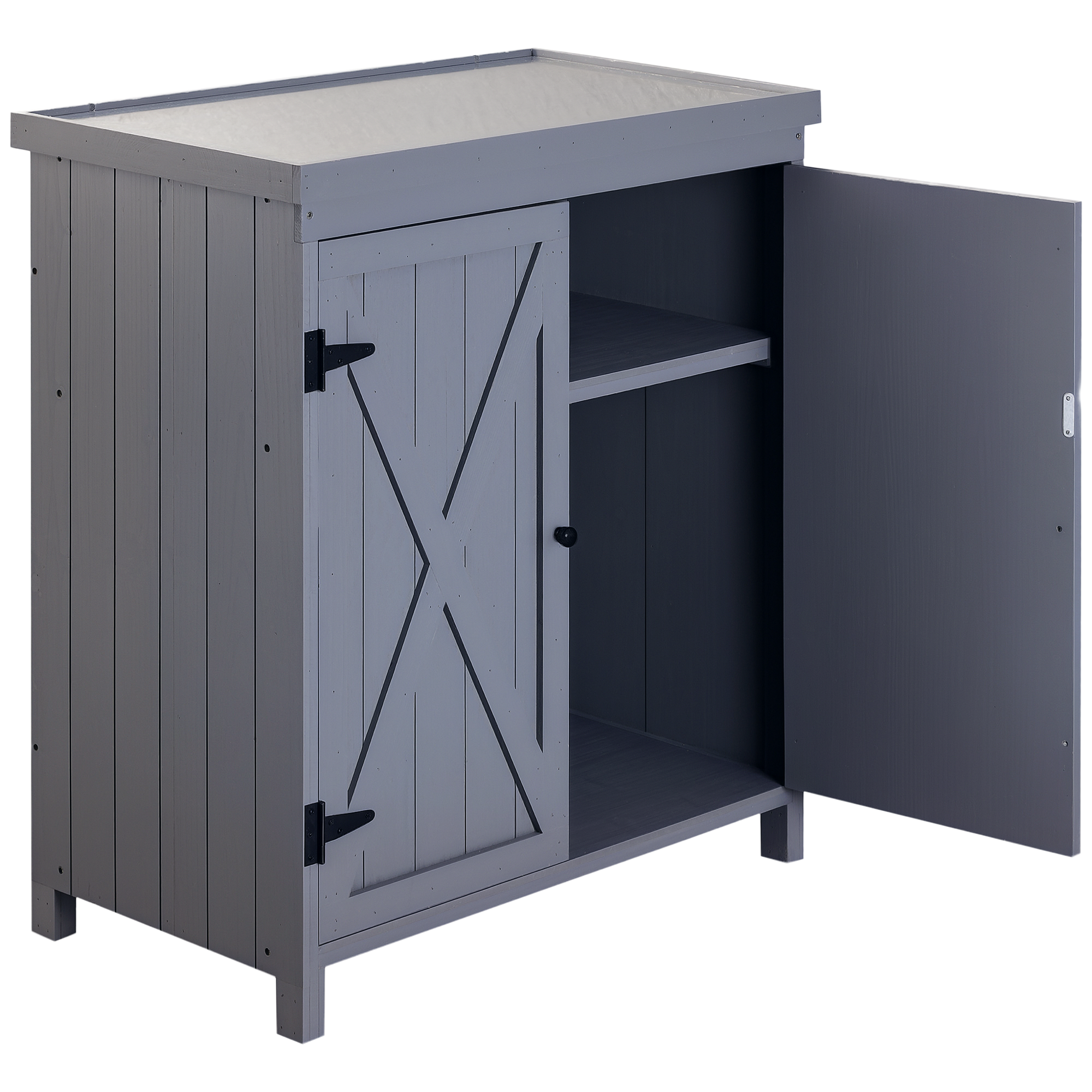 Outdoor Storage Cabinet, Outdoor Tool Shed with Galvanized Top and Two Shelves for Yard Tools or Pool Accessories, Gray (Drop Shipping Only, Not for Amazon)