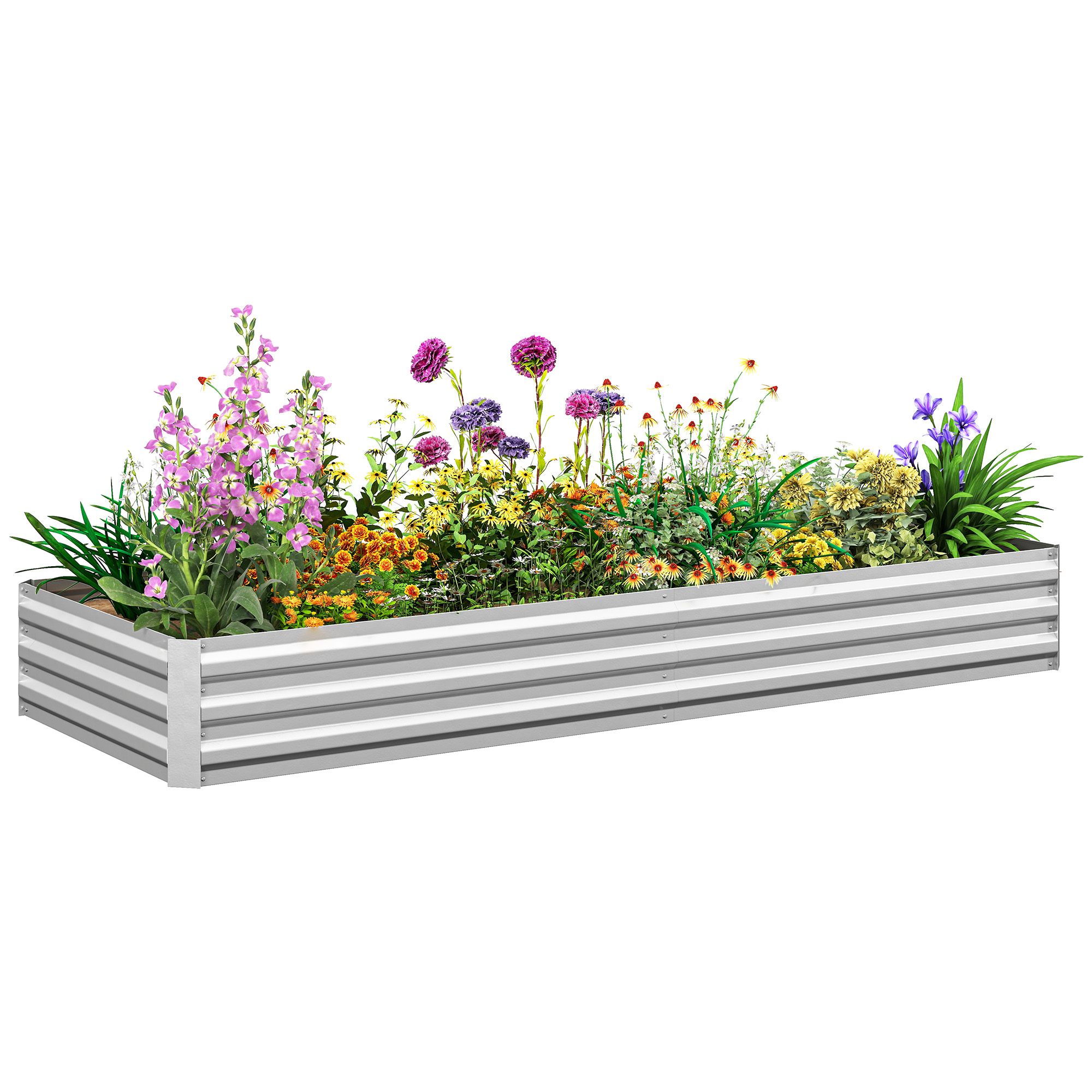 Metal Raised Garden Bed Planter Box Outdoor Planters for Growing Flowers, Herbs, Green, Silver (Drop Shipping Only, Not for Amazon)