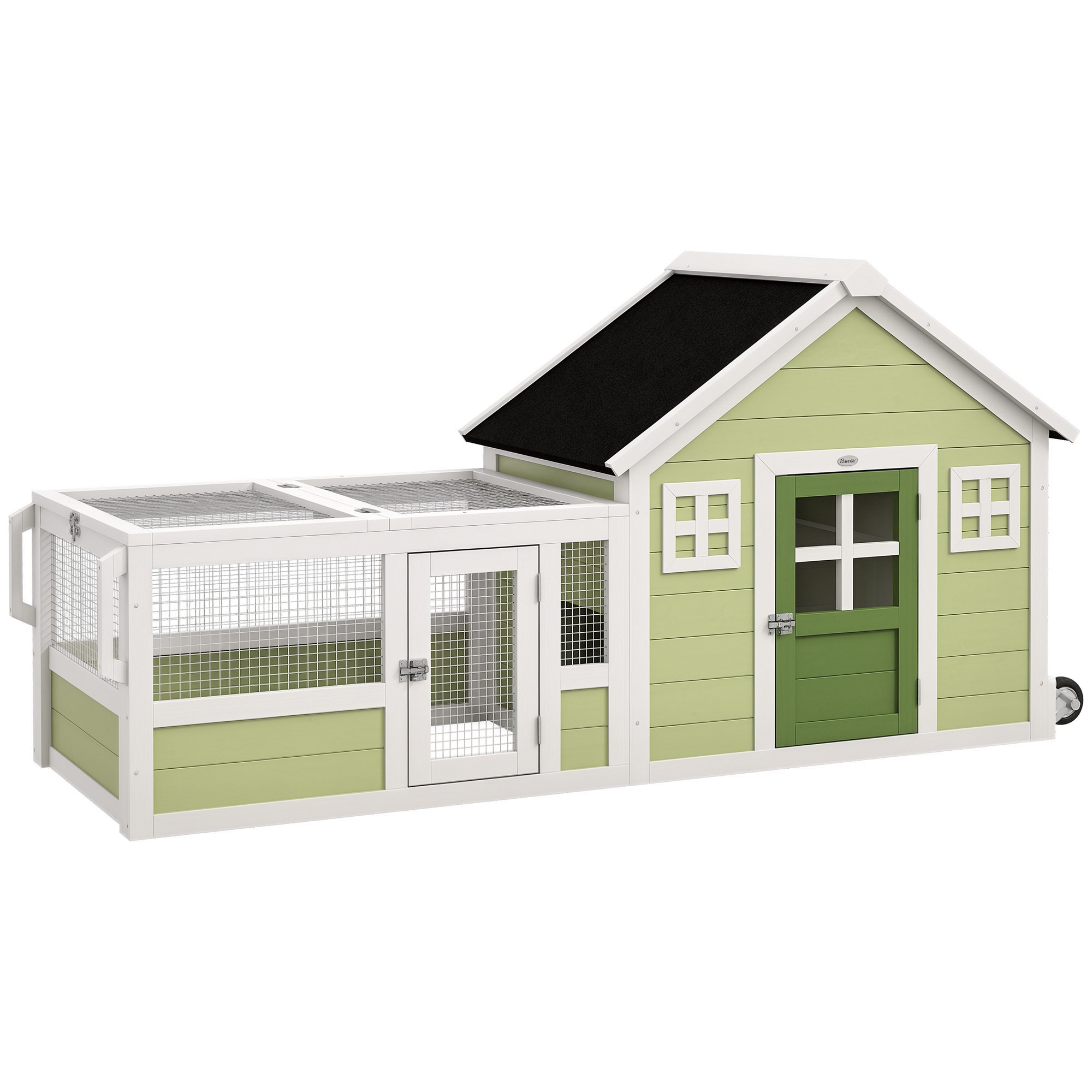 64 Inch Rabbit Hutch with Asphalt Roof, Handle, Wheels, Multicolo (Drop Shipping Only, Not for Amazon)