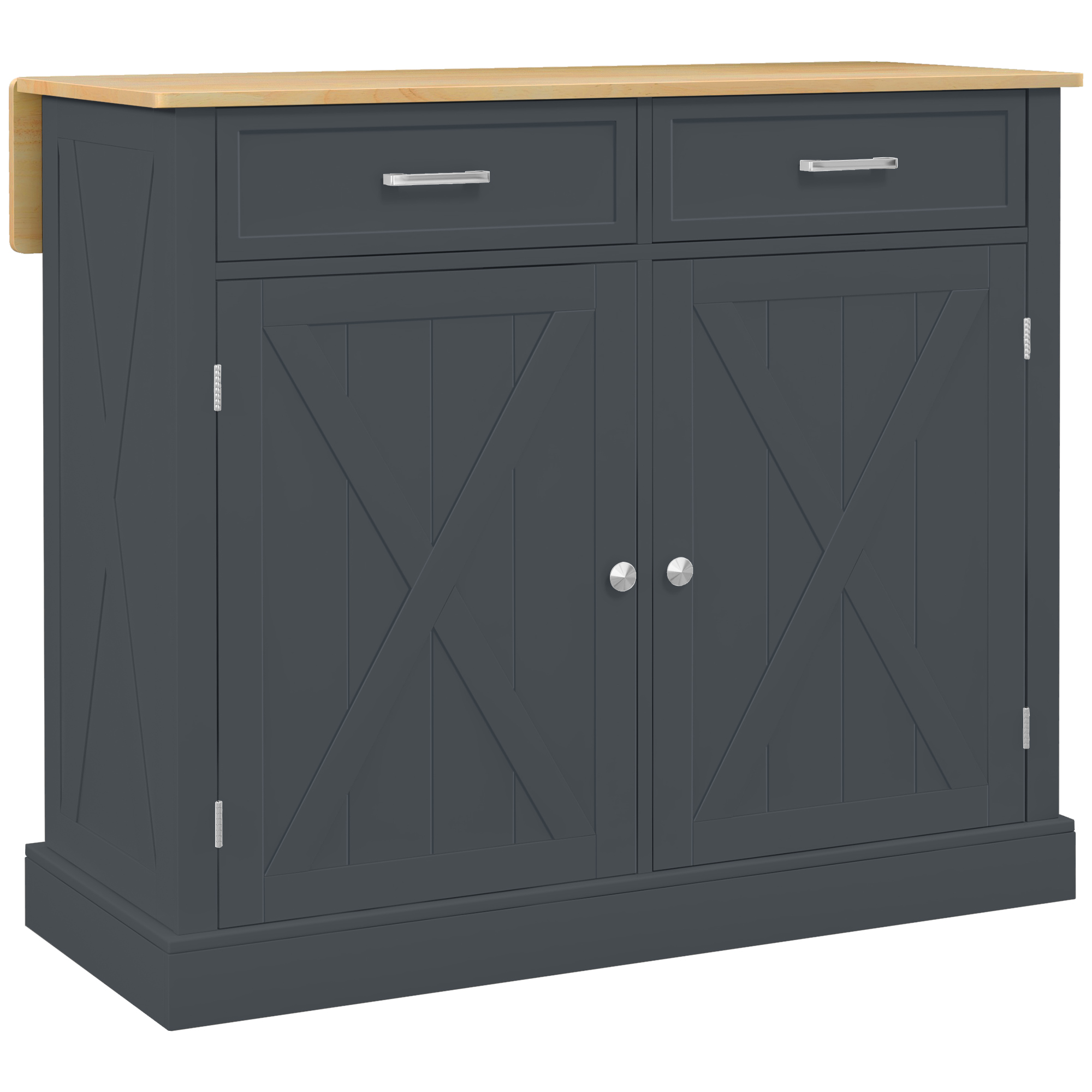 Rolling Kitchen Island with Drop Leaf Wood Breakfast Bar, Farmhouse Kitchen Cart with 2 Drawers, Adjustable Shelves for Dining Room, Dark Gray (Drop Shipping Only, Not for Amazon)