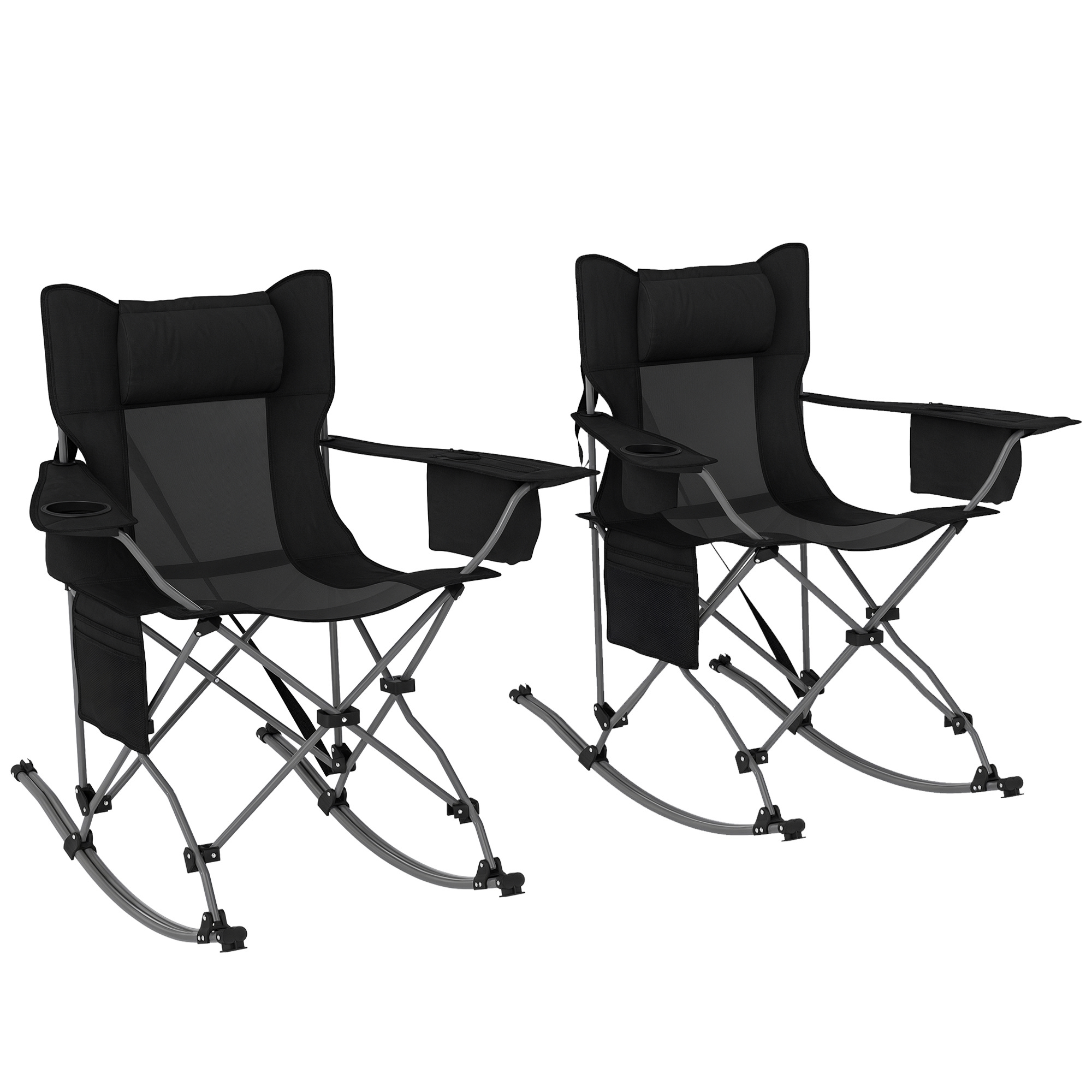 Folding Rocking Camping Chairs, Portable Chairs with Headrest, Cooler Bag, Cup Holder, Carry Bag, 2 Pack, Cream (Drop Shipping Only, Not for Amazon)