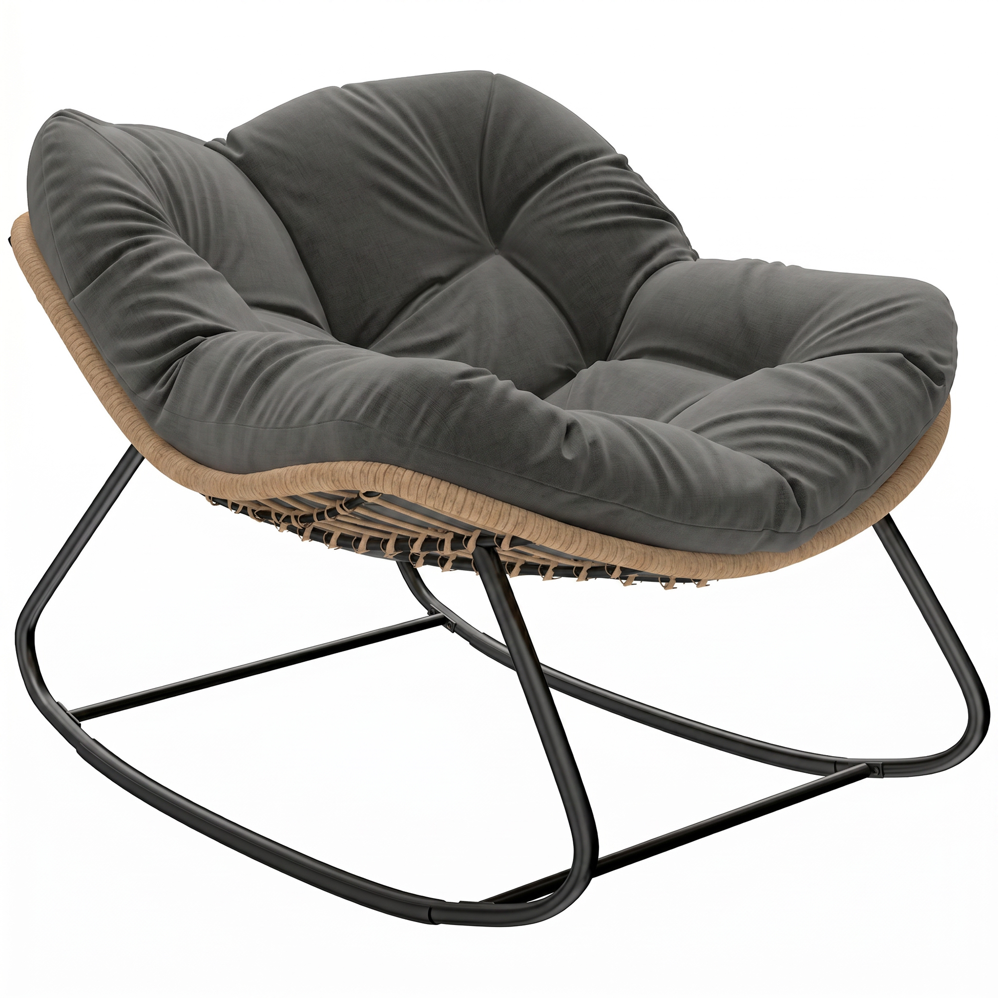 Indoor Outdoor Papasan Rocking Chair, Oversized Rocking Egg Chair with Cushion for Garden, Patio, Cream White (Drop Shipping Only, Not for Amazon)