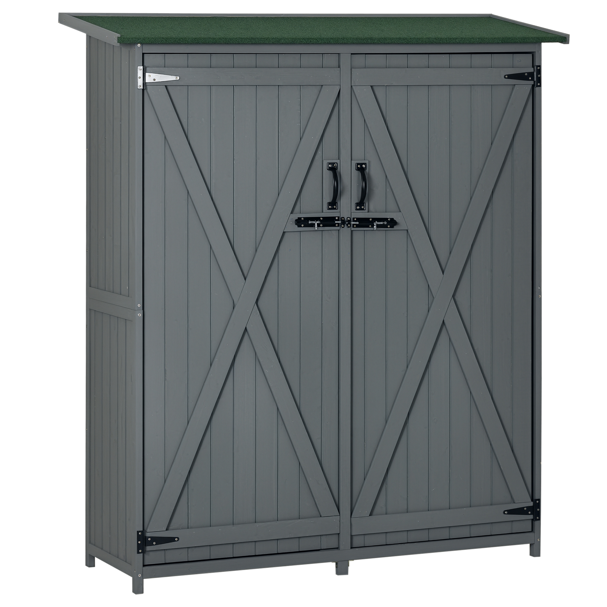 Outdoor Storage Cabinet Wooden Garden Shed Utility Tool Organizer with Waterproof Asphalt Rood, Lockable Doors, 3 Tier Shelves for Lawn, Backyard, Natural (Drop Shipping Only, Not for Amazon)