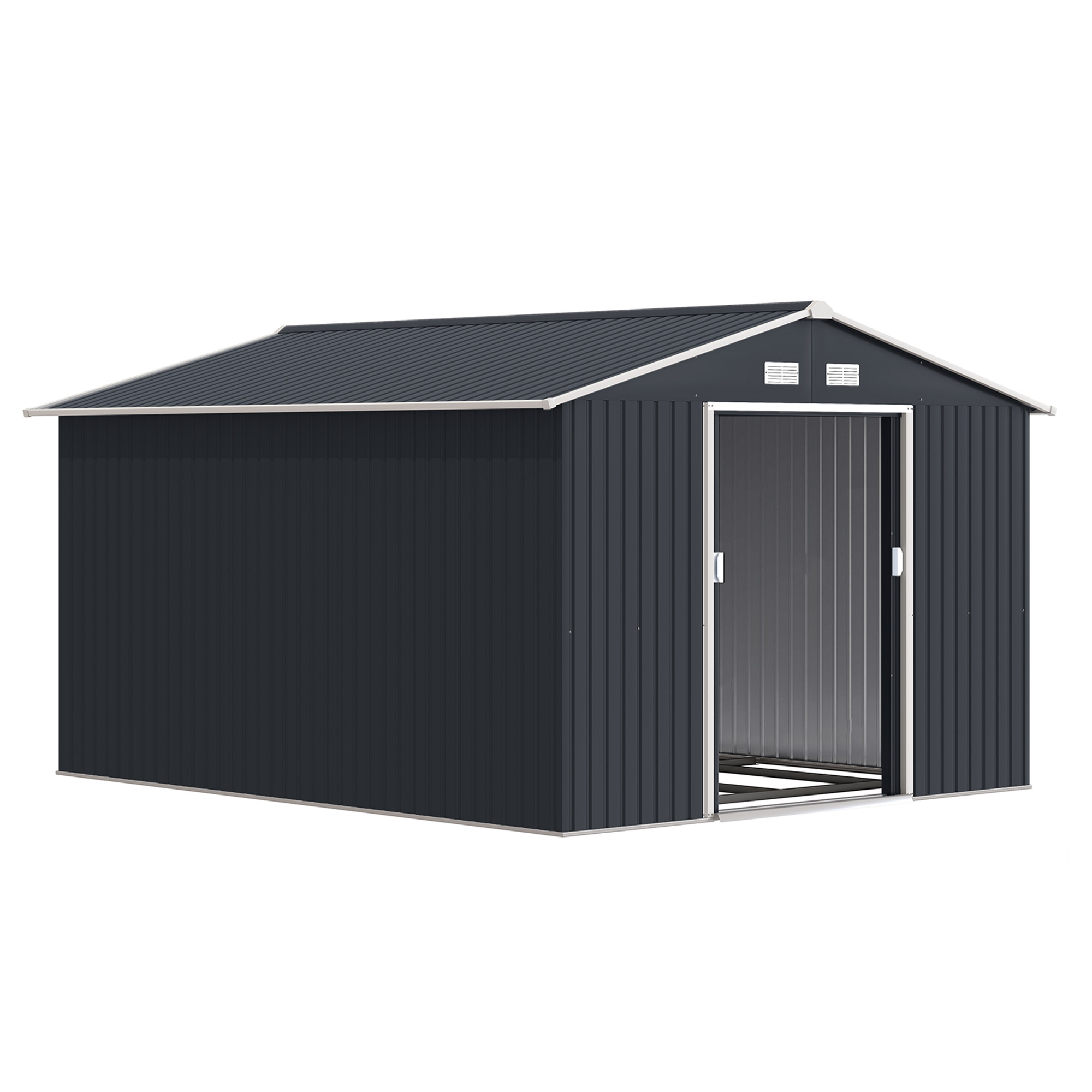 11' x 9' Outdoor Storage Shed, Garden Tool Metal Shed with Foundation Kit, Double Lockable Door, Air Vents and Sloping Roof, for Backyard, Patio, Lawn, Dark Gray (Drop Shipping Only, Not for Amazon)