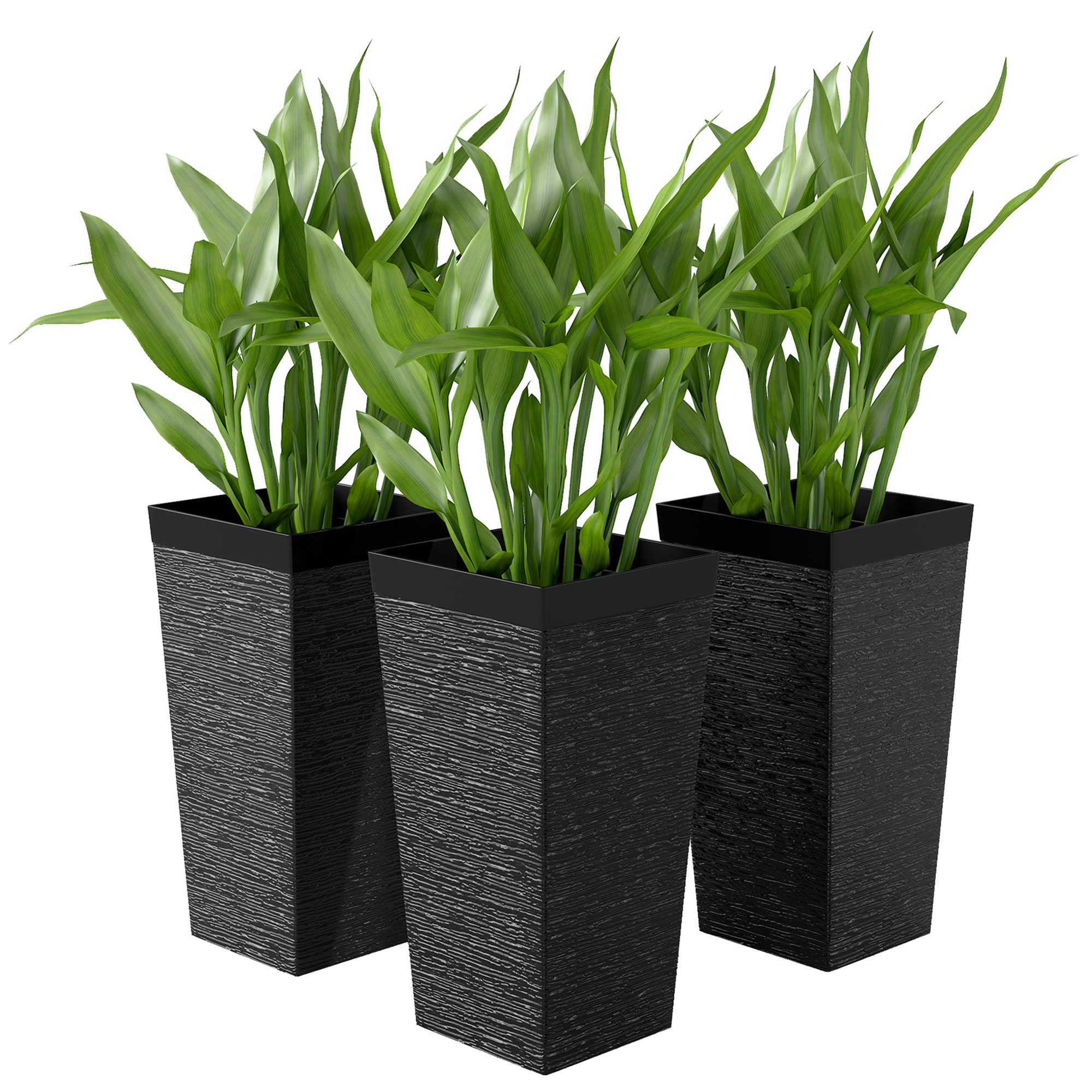22.8 Inch Set of 3 Outdoor Planters with Stone Finish and Wheels, Stackable Tapered Planters with Drainage Hole, White (Drop Shipping Only, Not for Amazon)