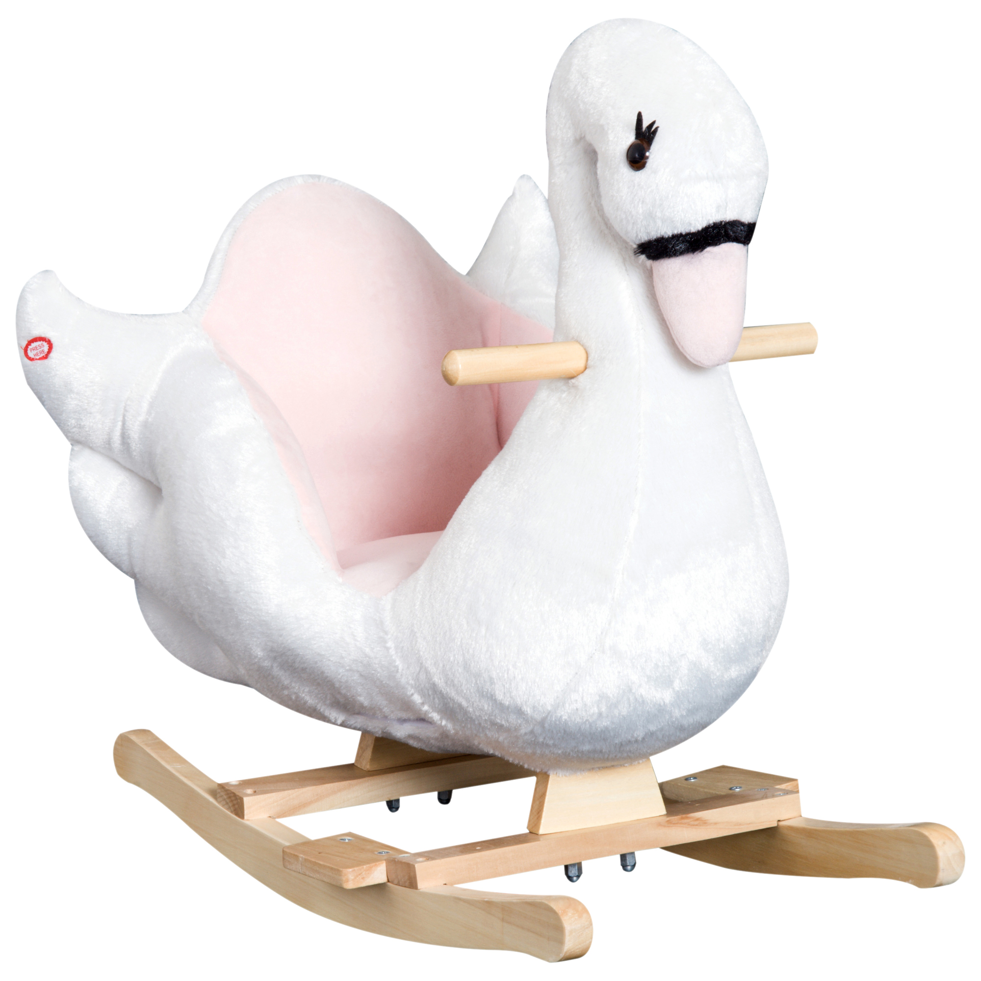 Kids Ride On Rocking Horse Plush Swan Style Toy with Music for Over 18 Months Children, White and Pink (Drop Shipping Only, Not for Amazon)