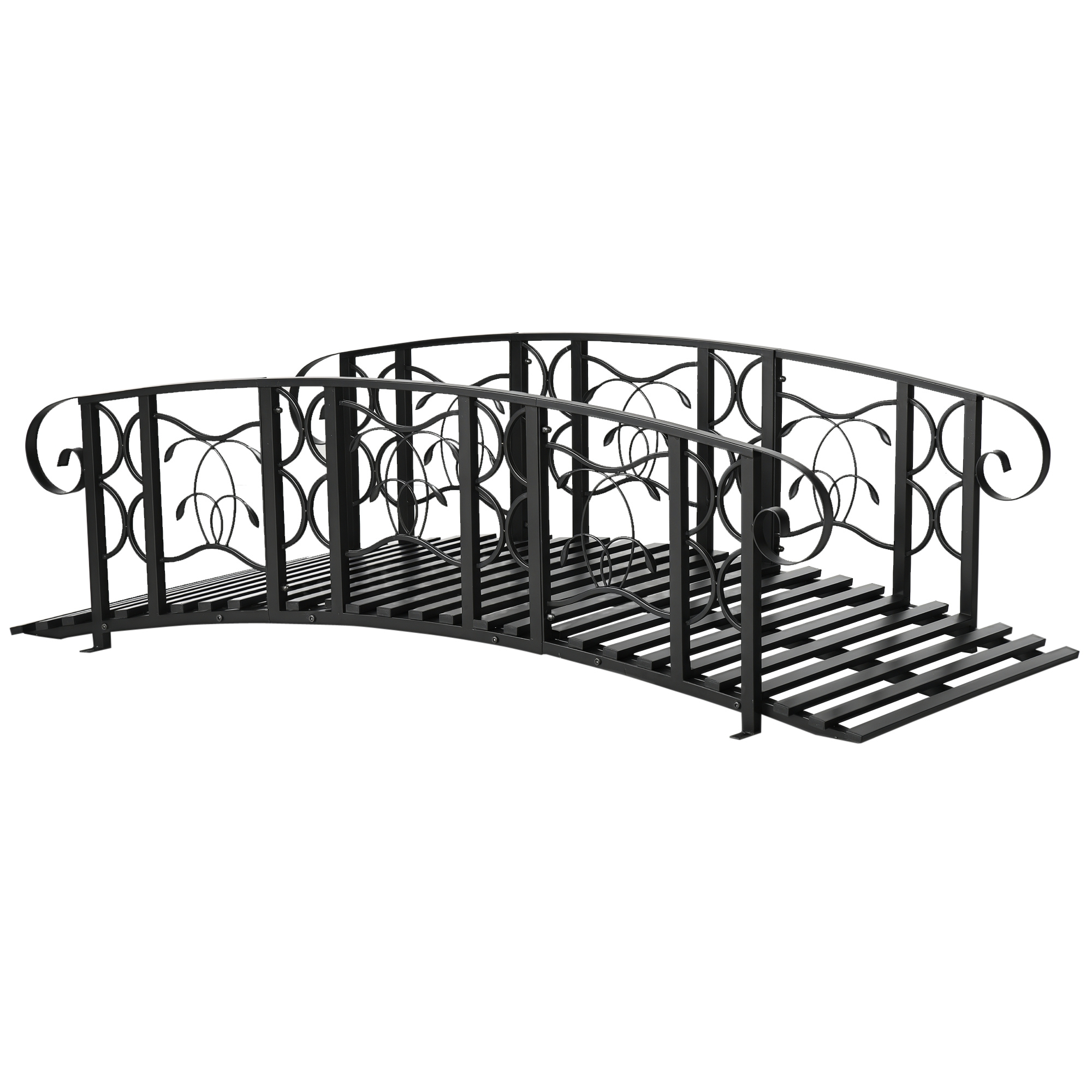 6' Metal Arch Backyard Garden Bridge with 660 lbs. Weight Capacity, Safety Siderails, Vine Motifs, Easy Assembly for Backyard Creek, Stream, Pond, Brown (Drop Shipping Only, Not for Amazon)