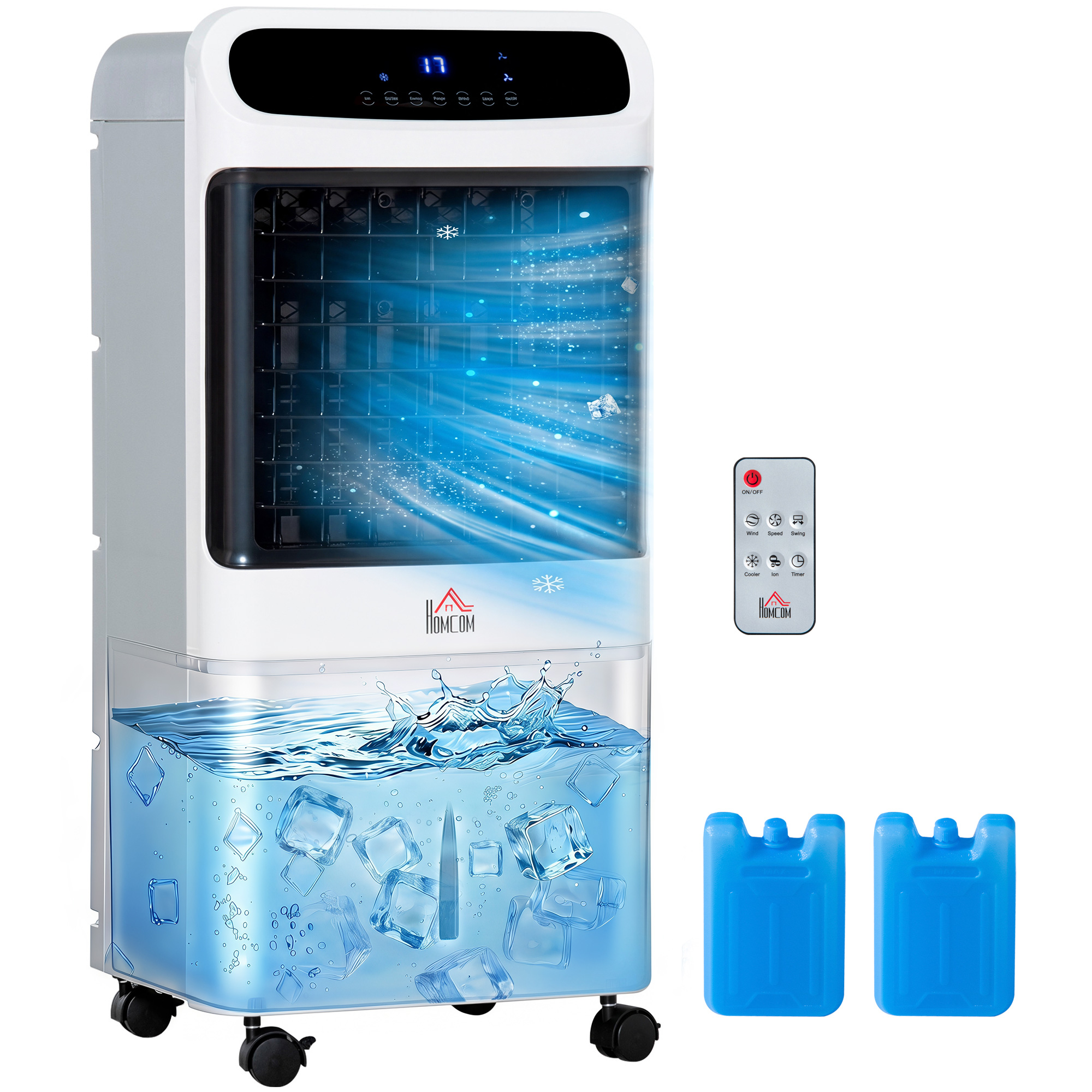 3-In-1 Ice Cooling Fan, Mobile Evaporative Air Cooler with Remote, Timer, Oscillating for Home Office, Bedroom, White (Drop Shipping Only, Not for Amazon)