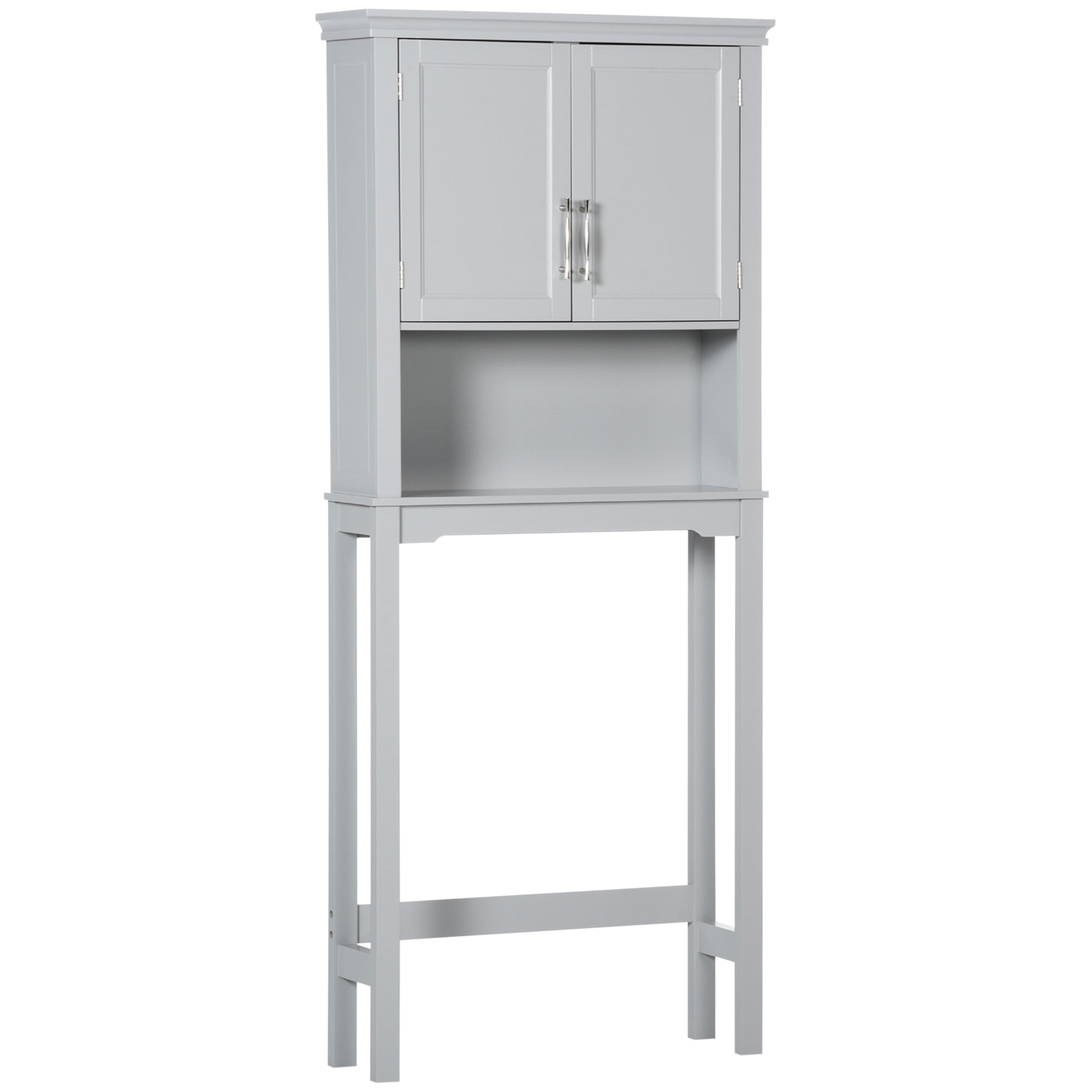 Modern Over The Toilet Storage Cabinet, Double Door Bathroom Organizer with Inner Adjustable Shelf and Open Shelf, Gray (Drop Shipping Only, Not for Amazon)