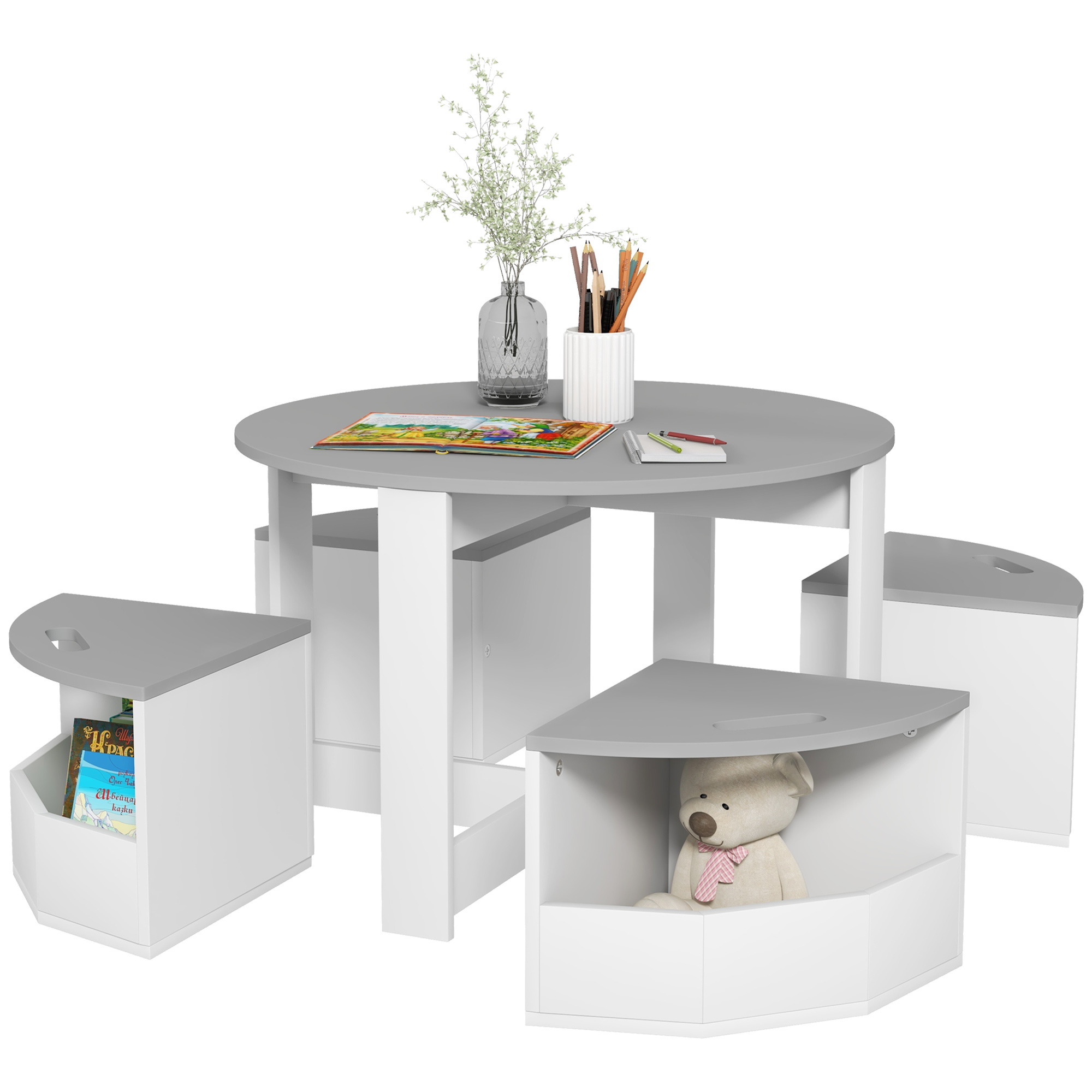Five-Piece Kids Table and Chairs Set with Storage, for Ages 3-8 Years, Grey (Drop Shipping Only, Not for Amazon)