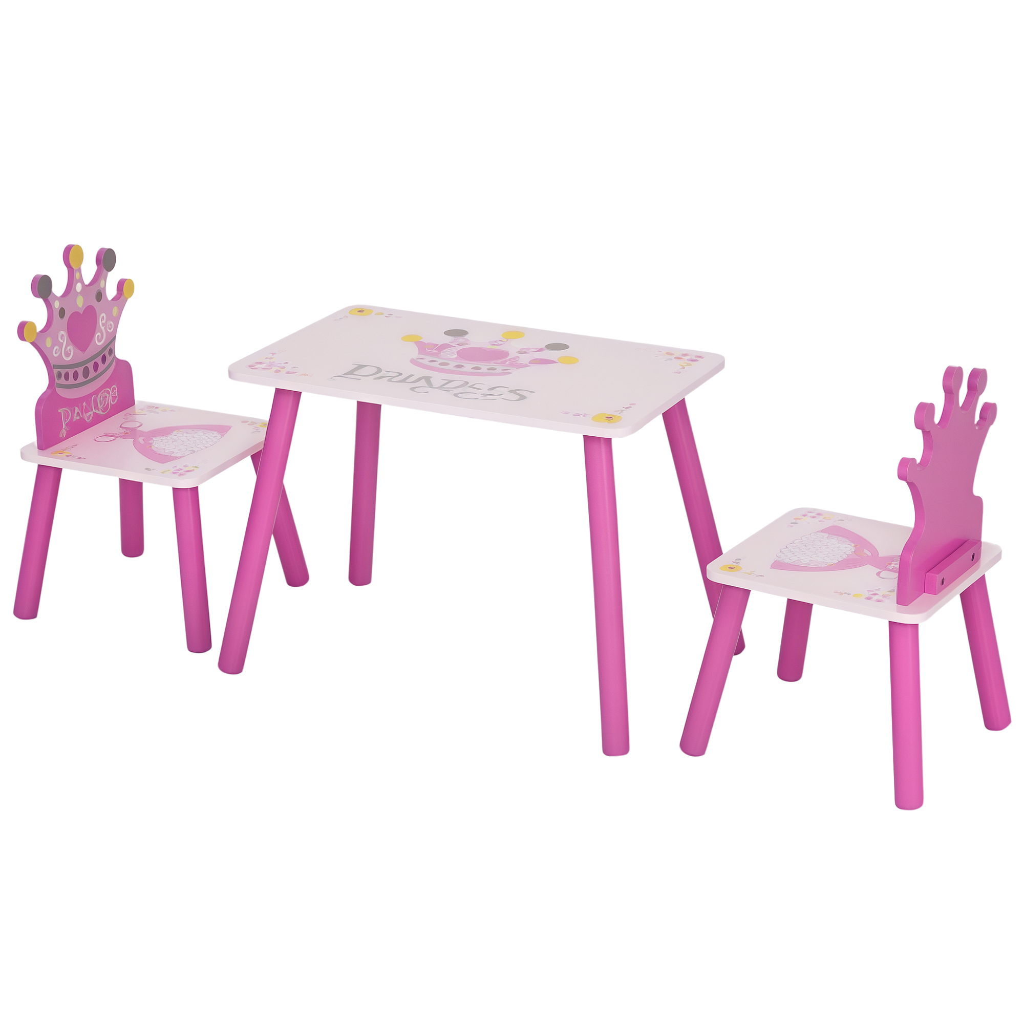 3 Pcs Kids and Table Chair Set Princess & Crown Theme Home Furniture Pretty Gift 2-4 Years Pink (Drop Shipping Only, Not for Amazon)