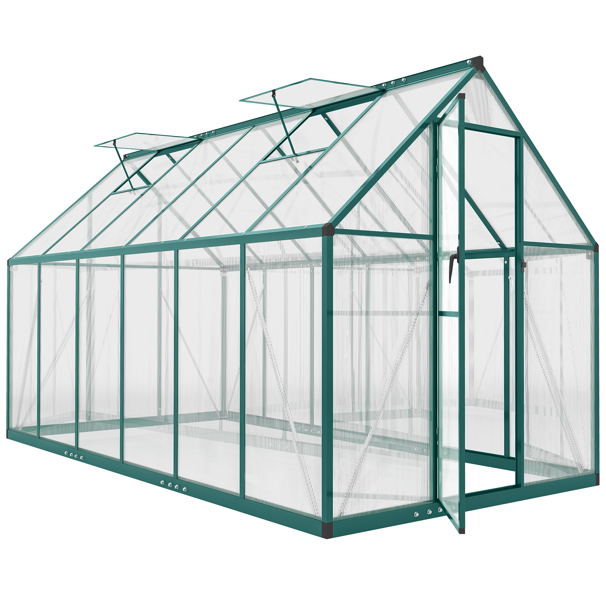 Polycarbonate Greenhouse with Swing Door and Two Adjustable Roof Vents, Aluminum Walk-in Greenhouse, 11x6 ft, Dark Green (Drop Shipping Only, Not for Amazon)