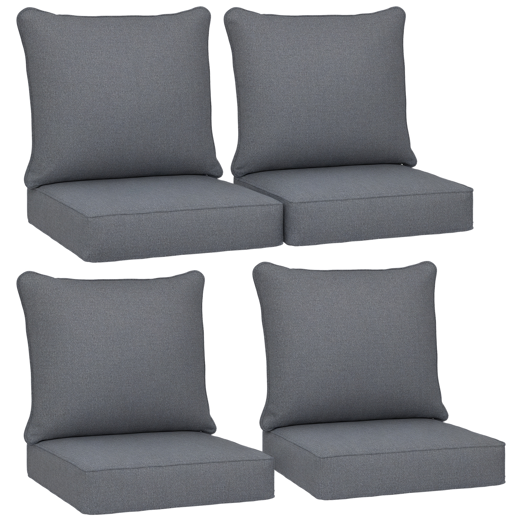 Patio Chair Cushions Set of 4 with Seat & Backrest, Fade Resistant Seat Replacement Cushion Set, Gray (Drop Shipping Only, Not for Amazon)