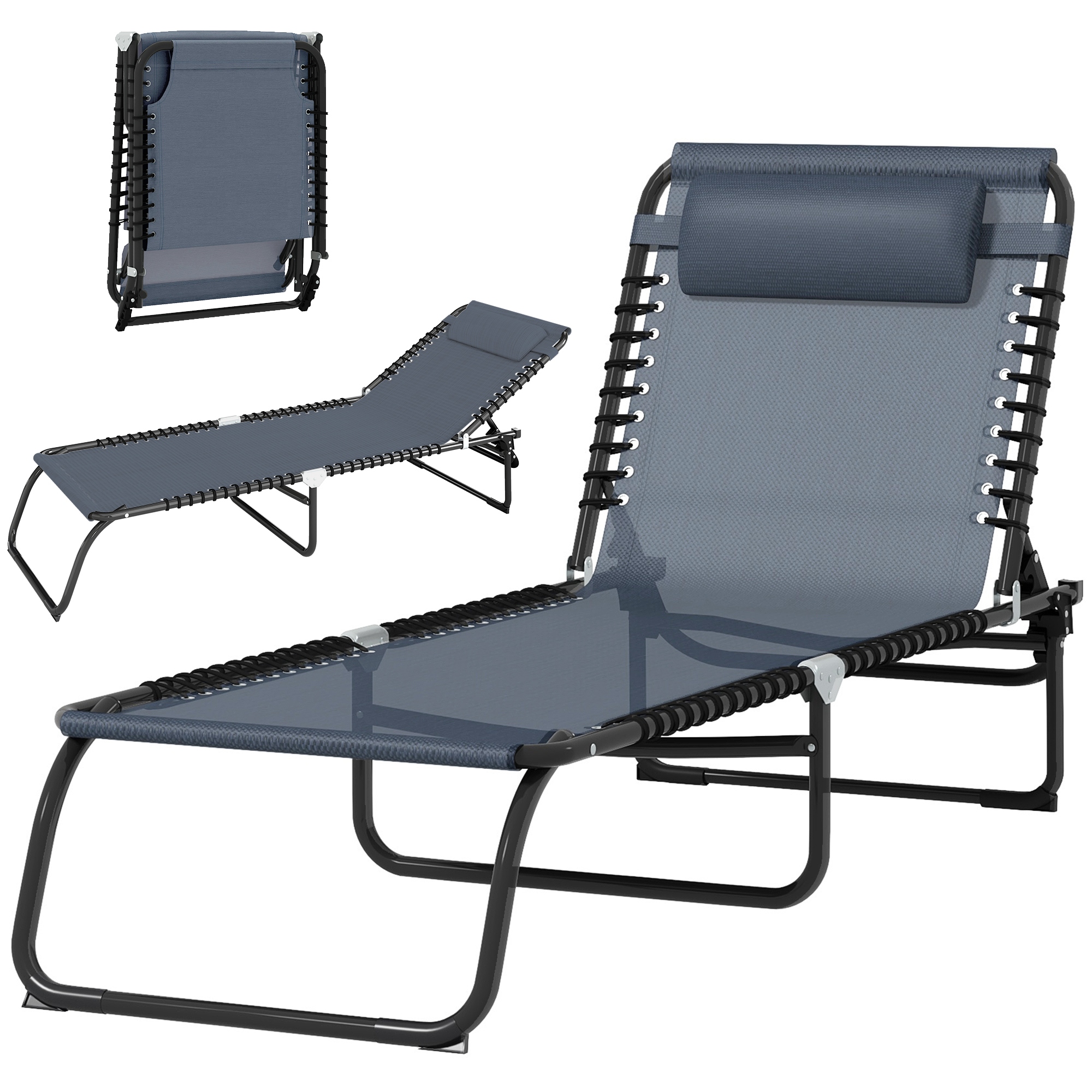 Folding Chaise Lounge Pool Chair with 4-Position Reclining Back, Breathable Mesh & Bungee Seat, Gray (Drop Shipping Only, Not for Amazon)