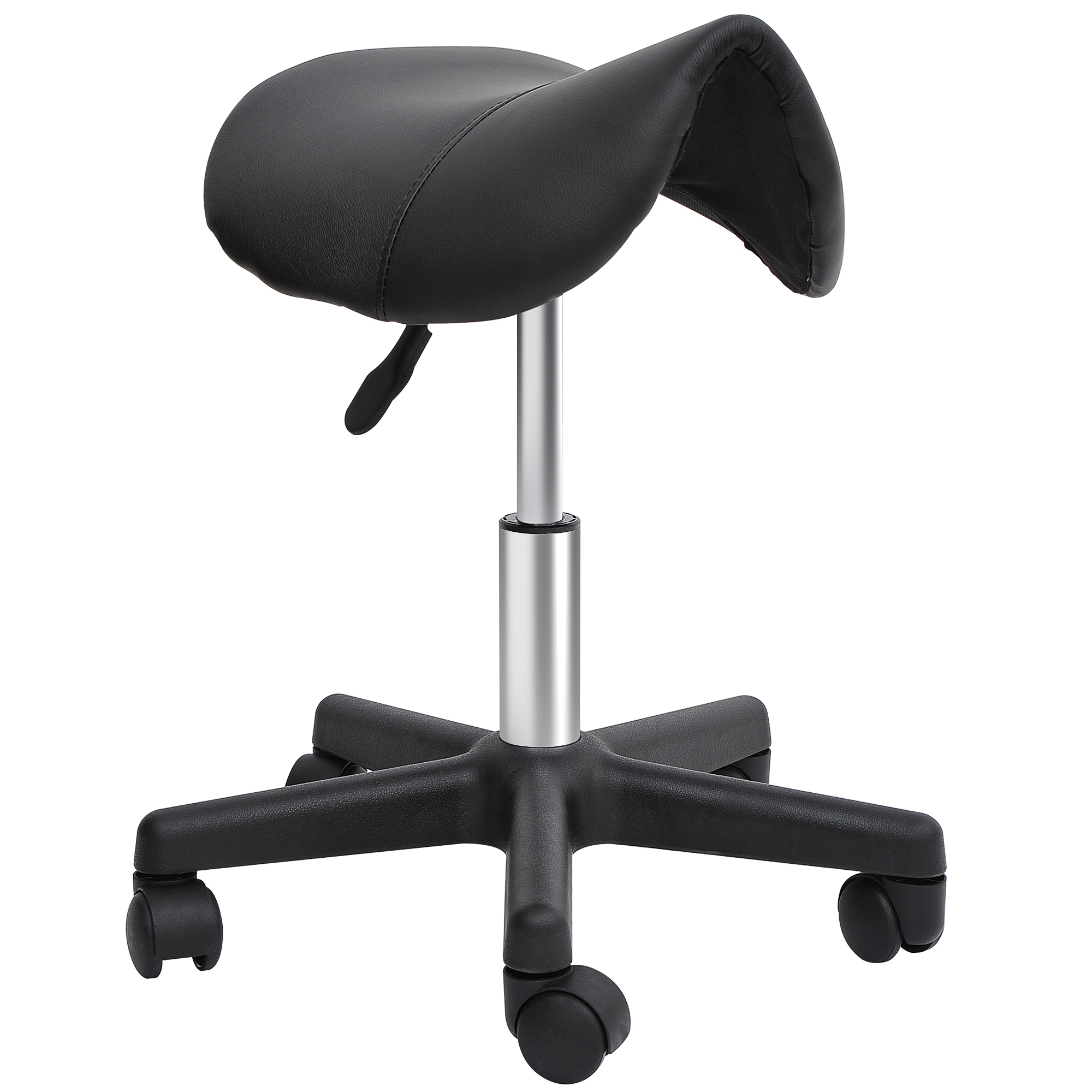 Saddle Stool, PU Leather Adjustable Rolling Salon Chair with Steel Frame for Massage, Spa, Beauty and Tattoo, Black (Drop Shipping Only, Not for Amazon)