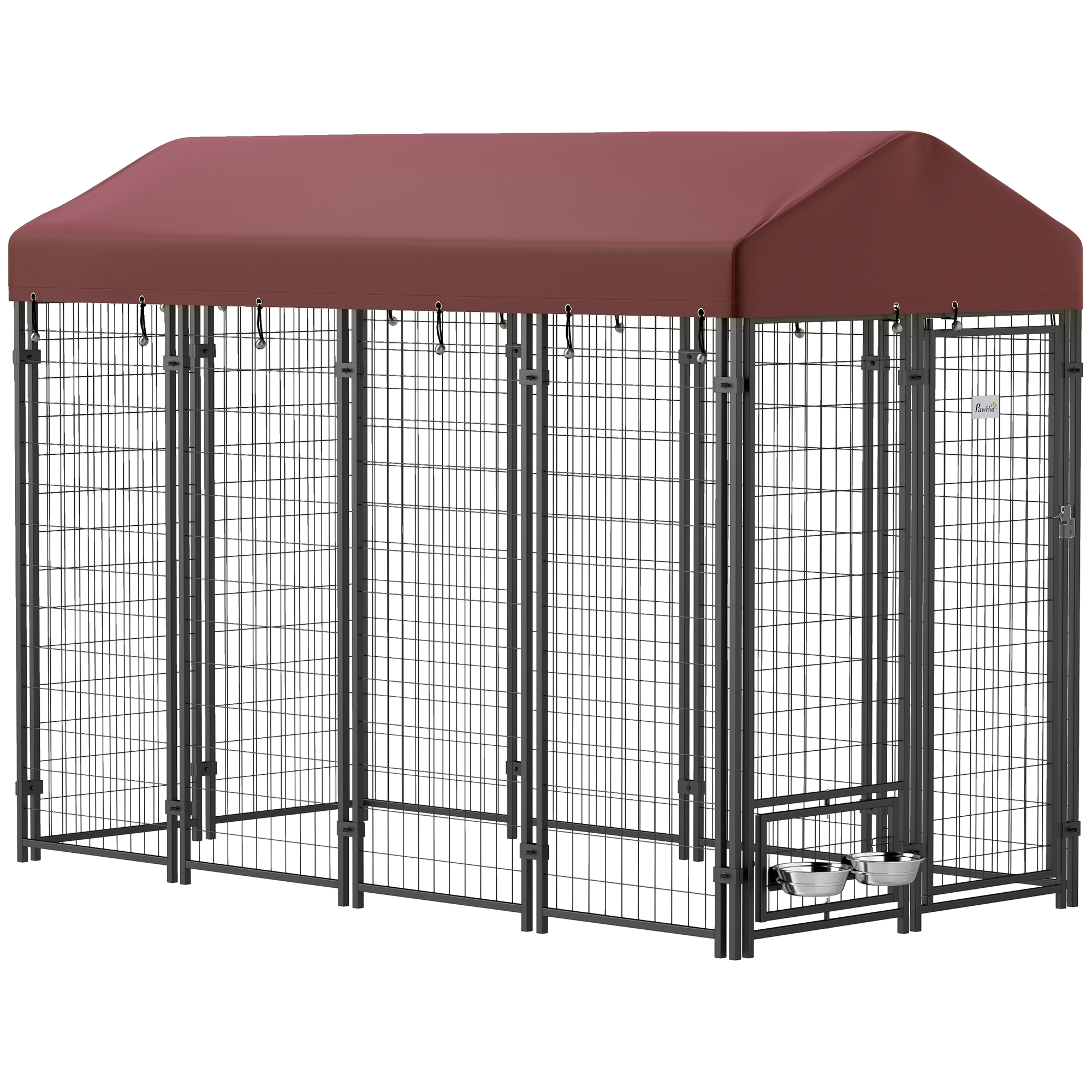 Outdoor Dog Kennel with Rotating Bowl Holders, Walk-in Pet Playpen with Waterproof Cover, 8' x 4' x 6', Red (Drop Shipping Only, Not for Amazon)