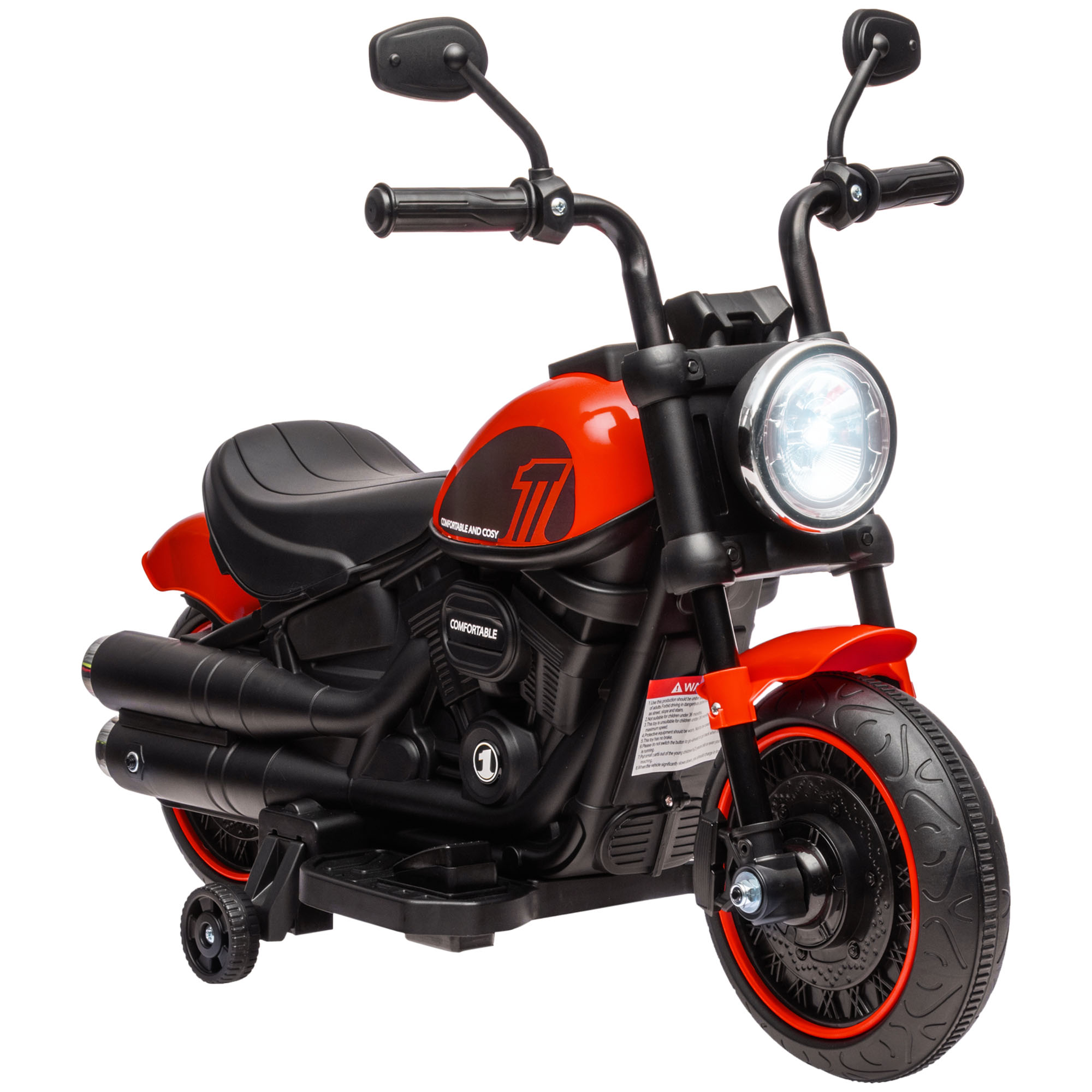6V Kids Motorcycle w/ Training Wheels, Single-Button Start, Red (Drop Shipping Only, Not for Amazon)