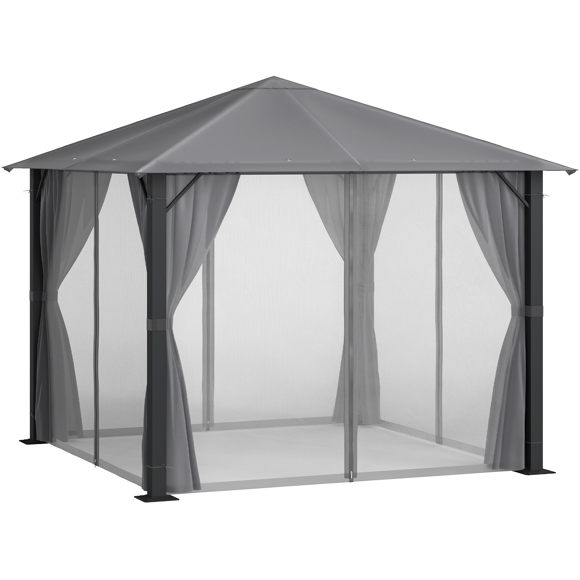 10' x 10' Patio Gazebo, Outdoor Gazebo Canopy Shelter with Netting & Curtains, Vented Roof, for Garden, Lawn, Backyard and Deck, Black (Drop Shipping Only, Not for Amazon)