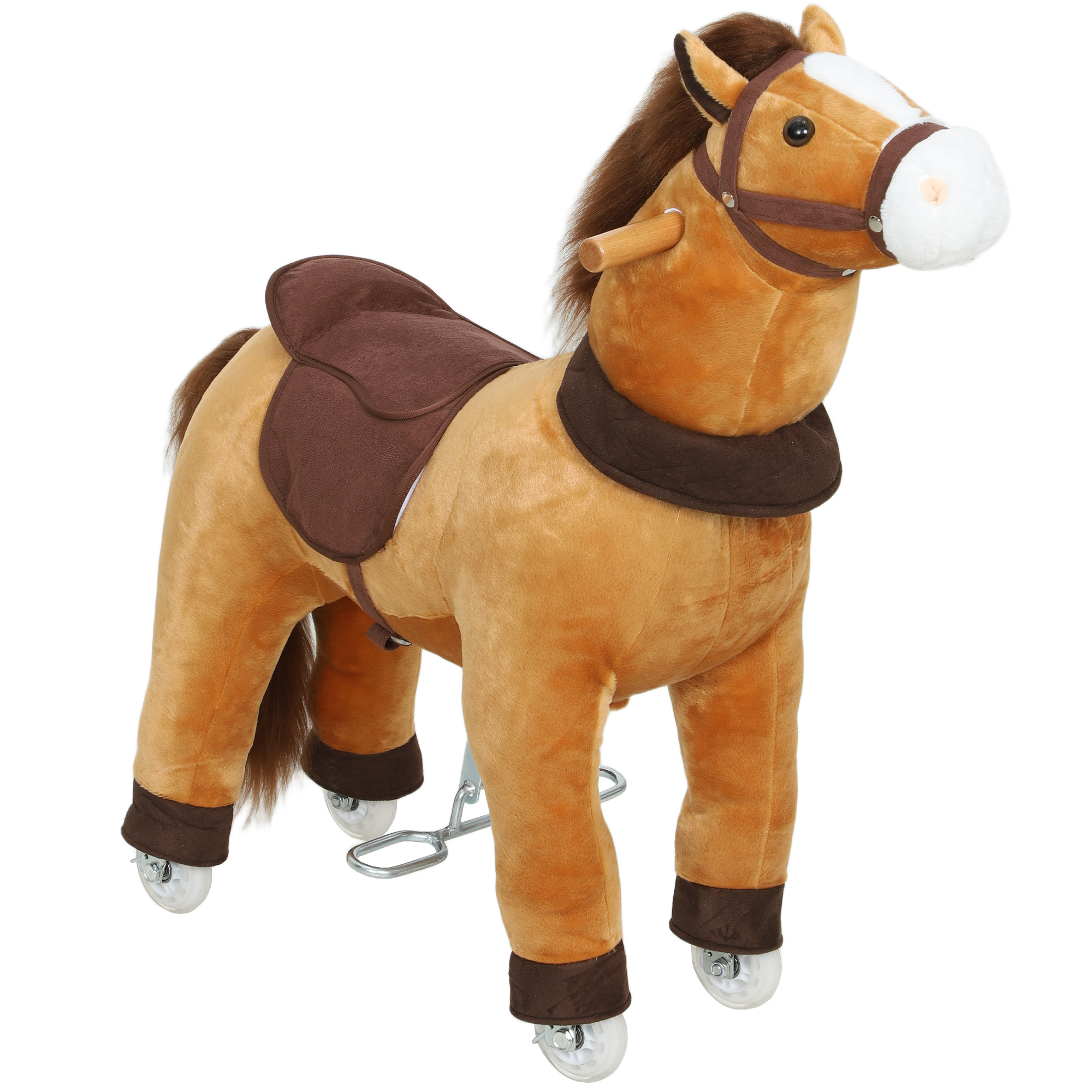 Ride On Horse, Plush Walking Horse Toy with Wheels and Saddle for Ages 3-5 Years Old, Brown (Drop Shipping Only, Not for Amazon)