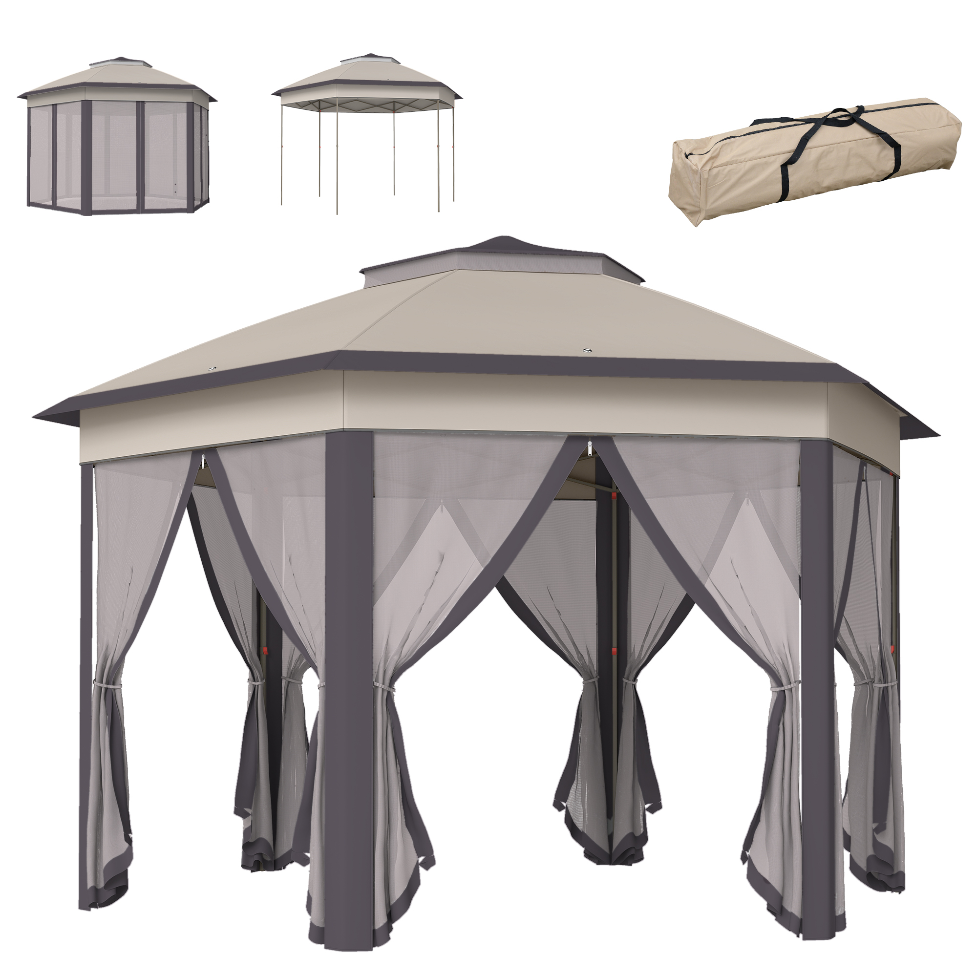 13' x 13' Pop Up Gazebo Hexagonal Canopy Shelter with 6 Zippered Mesh Netting for Patio Backyard Garden Wedding Party (Drop Shipping Only, Not for Amazon)
