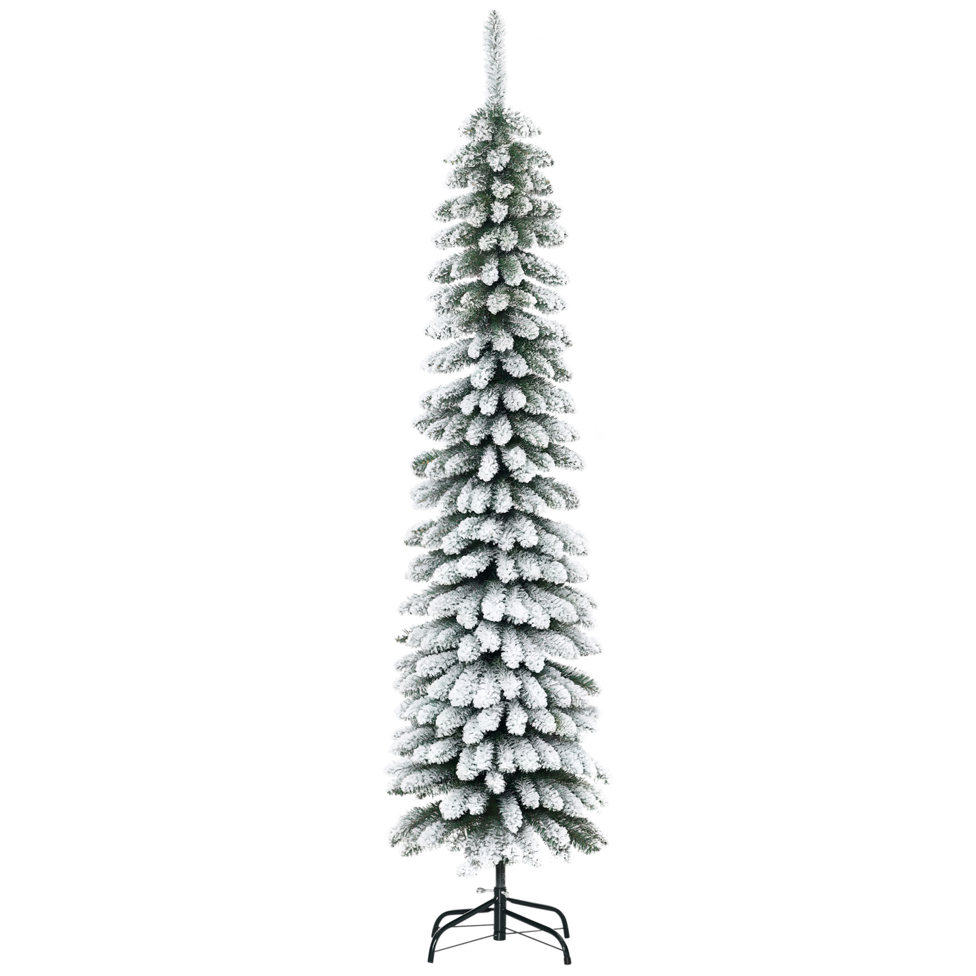 6' Tall Unlit Slim Pencil Xmas Tree, Snow Flocked Artificial Christmas Tree with Realistic Branches and 603 Tips, Green (Drop Shipping Only, Not for Amazon)