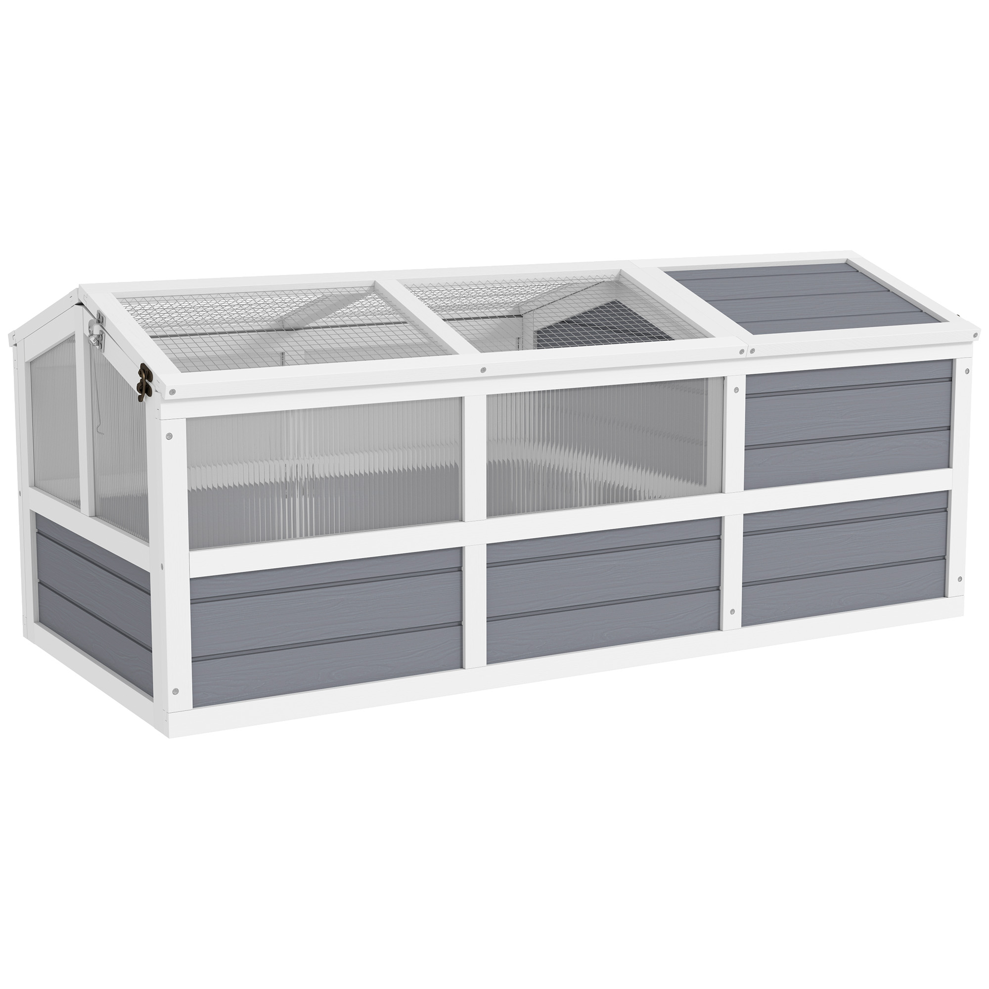 Wooden Tortoise Habitat Outdoor w/ Bottomless Design, Doors, PC Sun Panel Windows, for Small Animals, Rabbit, Light Gray (Drop Shipping Only, Not for Amazon)