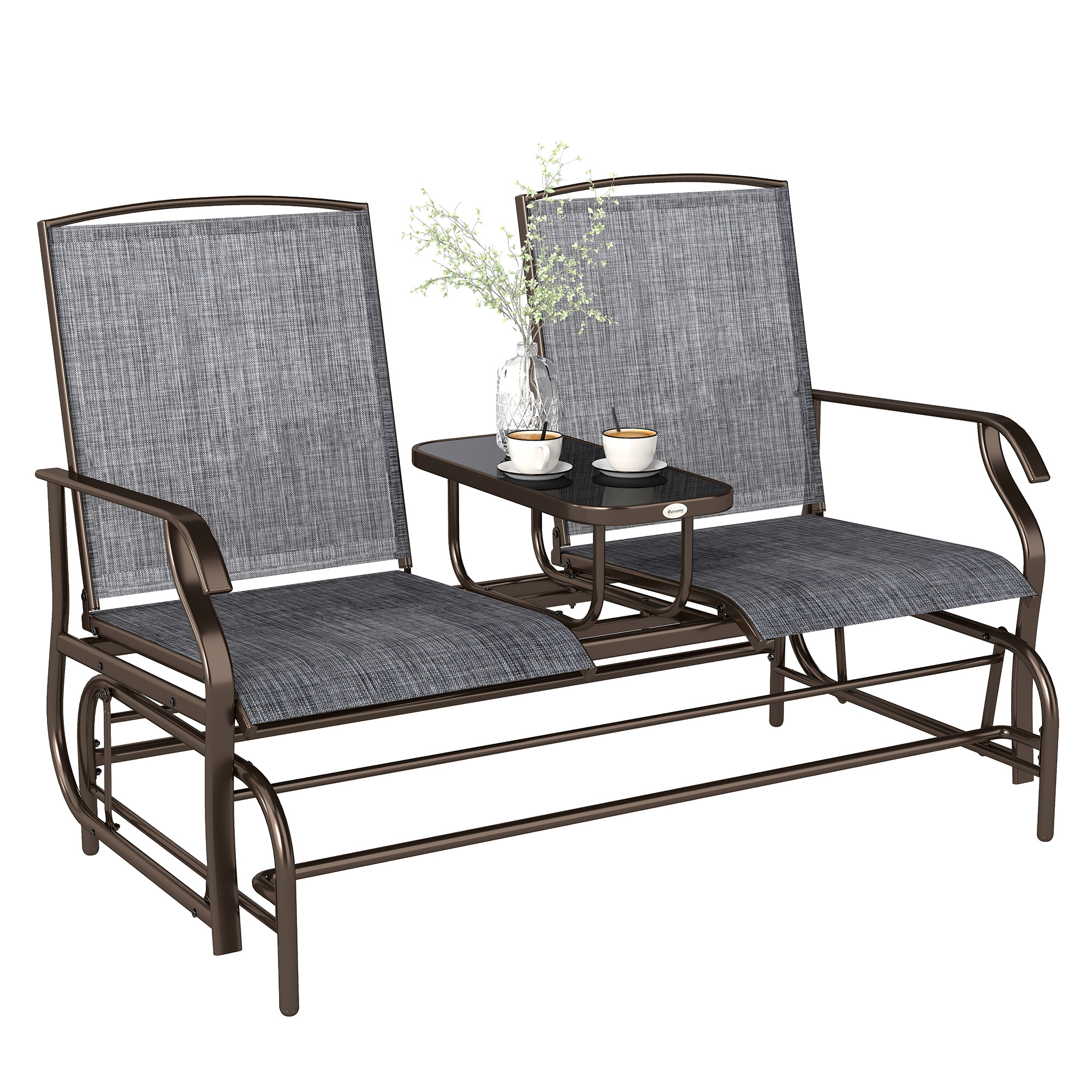 Double Glider Chair Mesh Fabric with Center Table Patio (Drop Shipping Only, Not for Amazon)