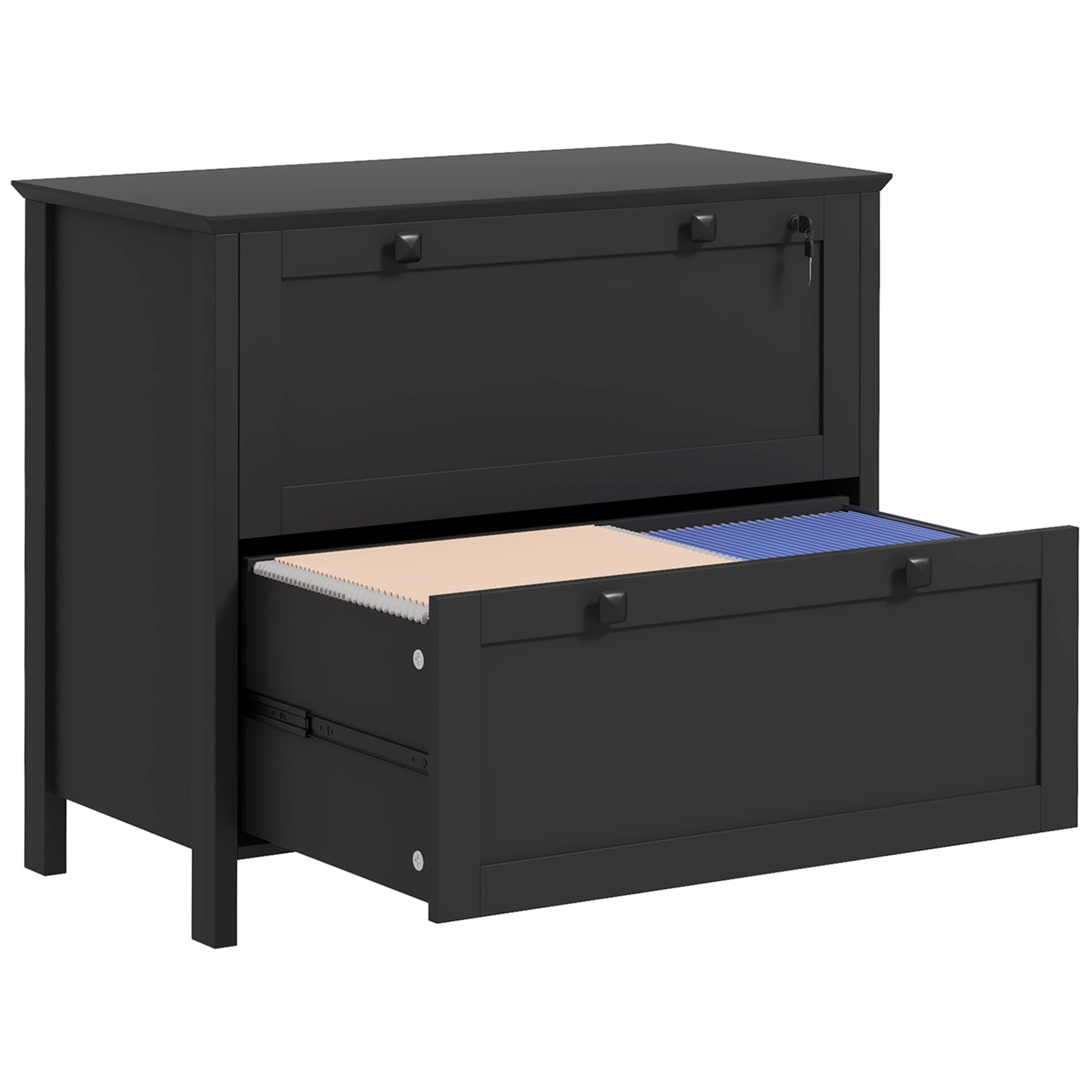 Lateral File Cabinet, 2 Drawer Filing Cabinet with Adjustable Hanging Bar for Letter, A4 and Legal Size, Black (Drop Shipping Only, Not for Amazon)