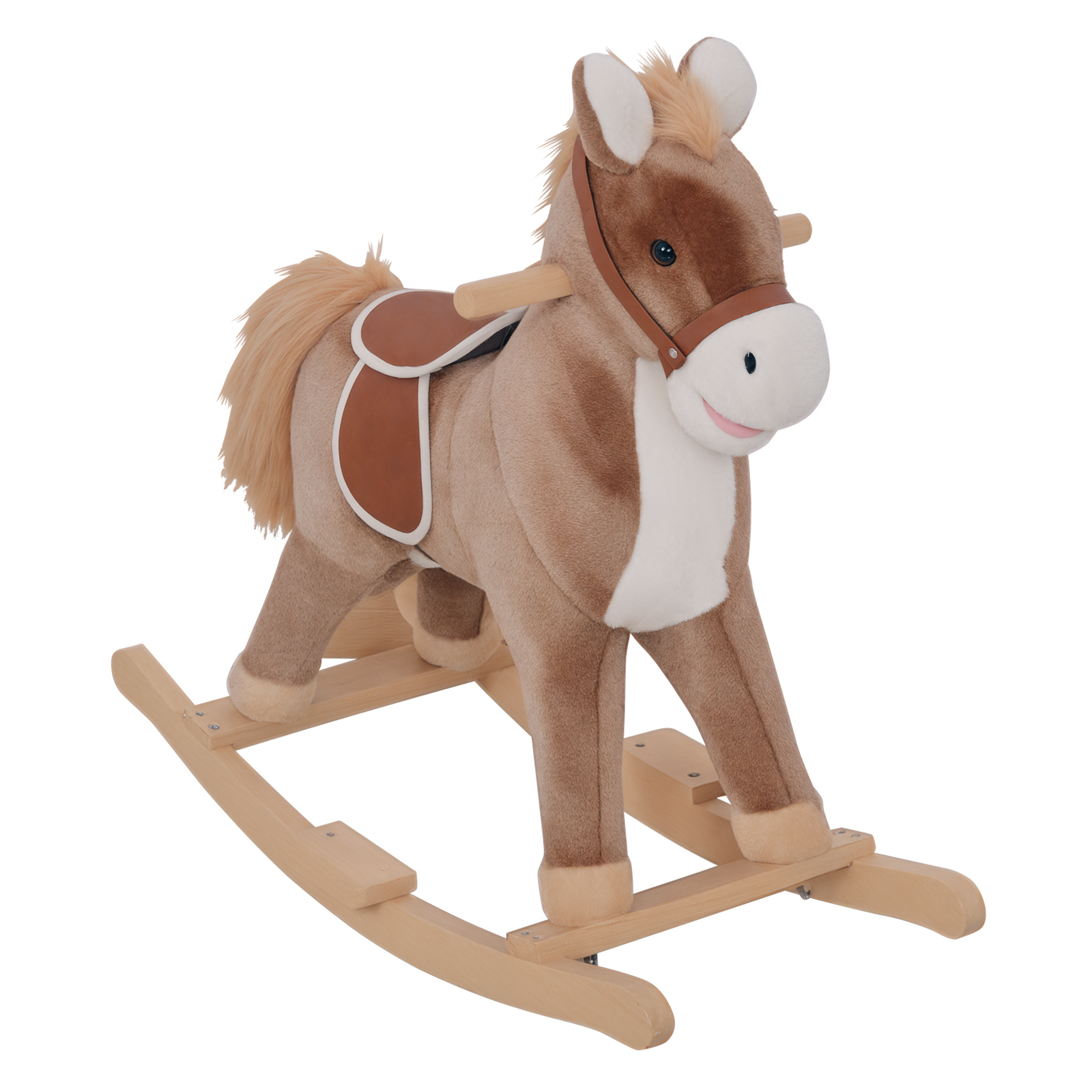 Kids Rocking Horse with Soft Plush Body, Wooden Base & Handle Grip for Years 3+ (Drop Shipping Only, Not for Amazon)