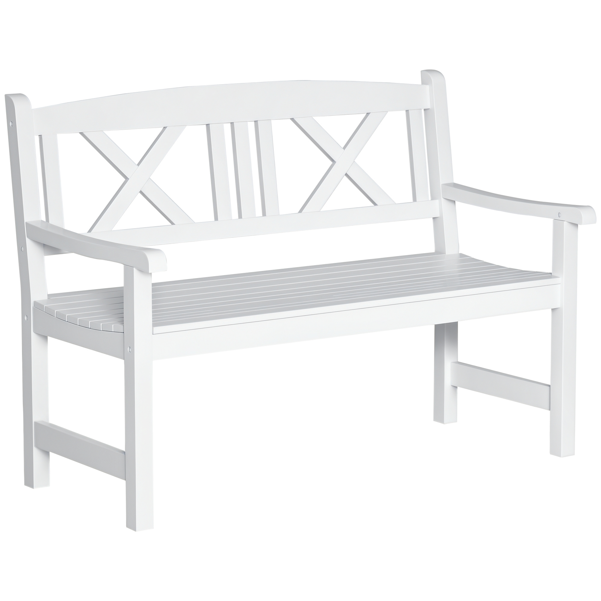 2-Seater Wooden Garden Bench, 4FT Outdoor Patio Loveseat with Unique X-Shape Back for Yard, Lawn, Porch, White (Drop Shipping Only, Not for Amazon)