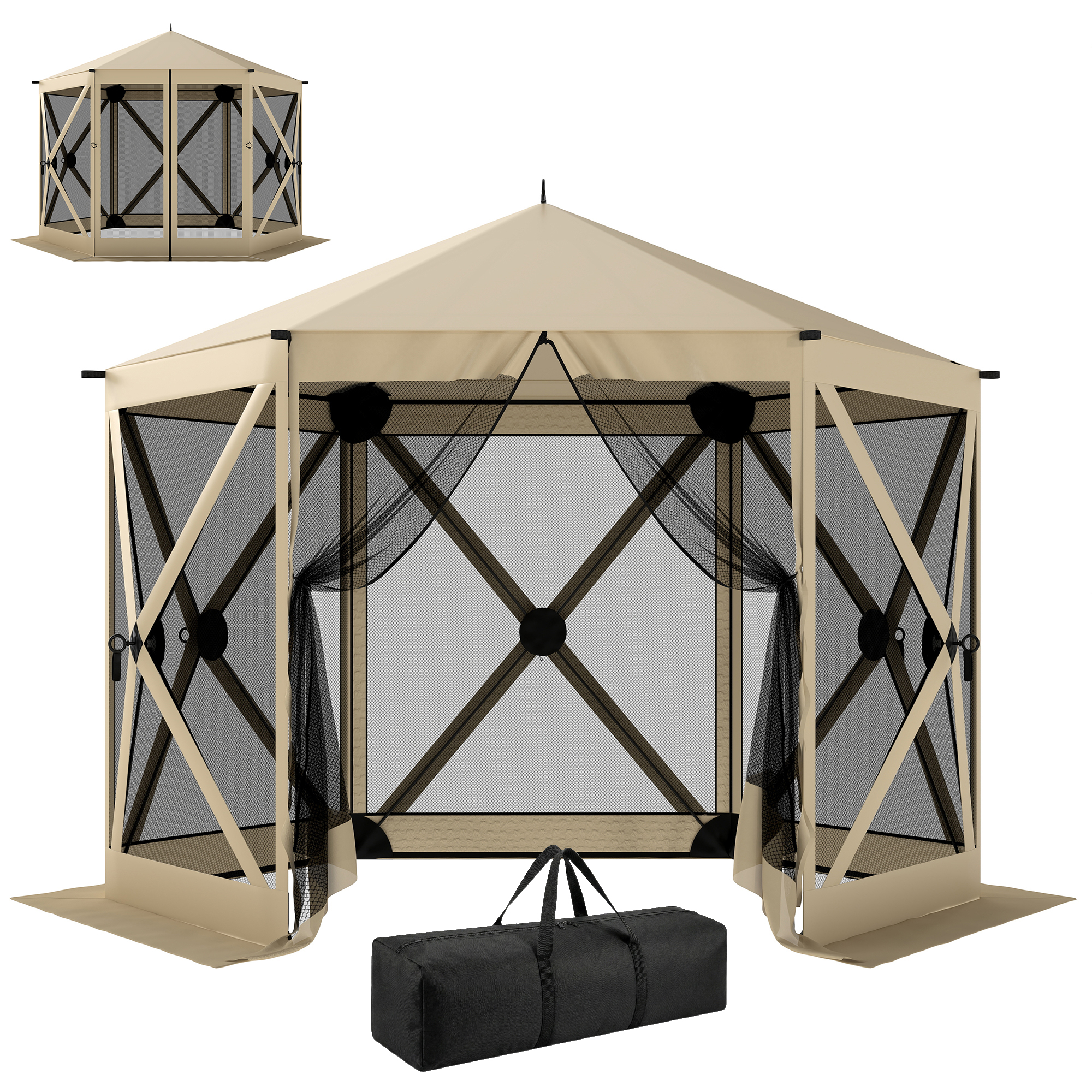 10 x 11 ft Pop Up Gazebo Screen Tent, Portable Instant Camping Canopy Screen House with Nettings, Carry Bag, Beige (Drop Shipping Only, Not for Amazon)