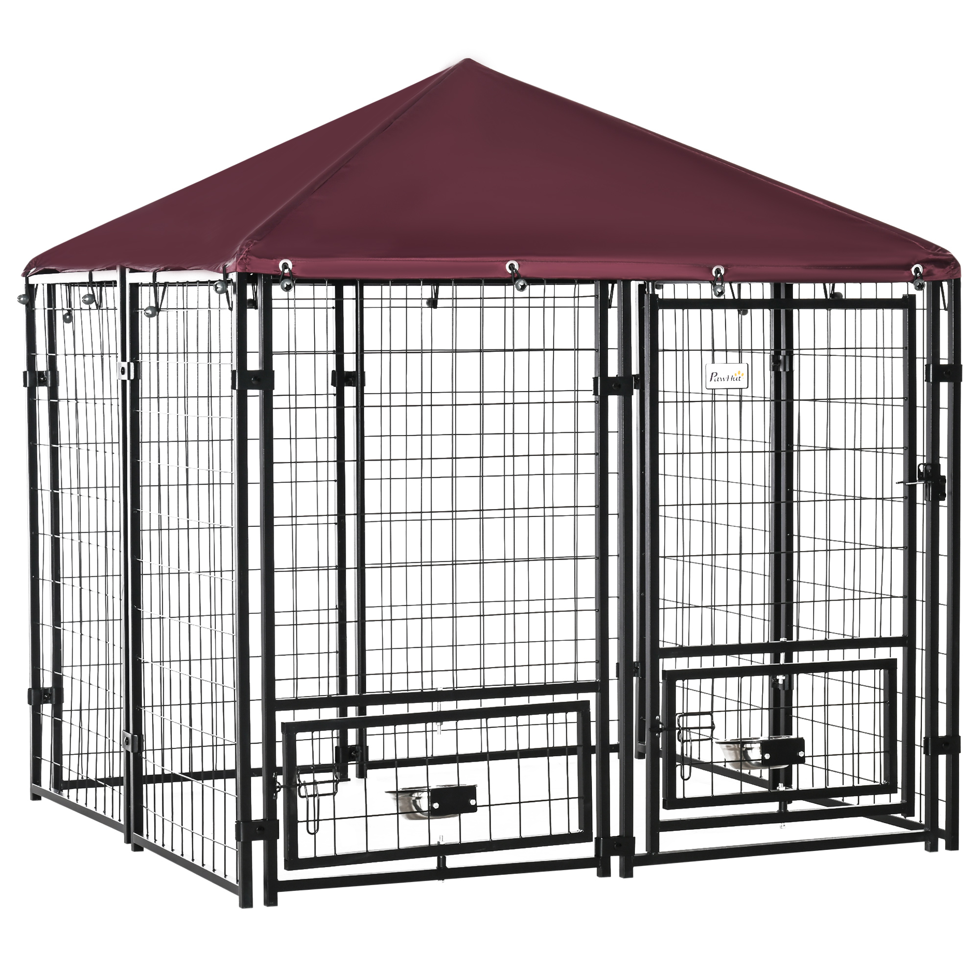 Outdoor Dog Kennel with Rotating Bowl Holders, Water and UV-Resistant Cover, for Medium, Small Dogs, Red (Drop Shipping Only, Not for Amazon)