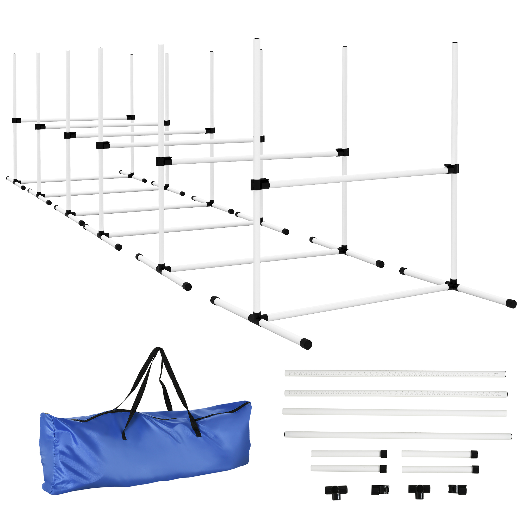 6 Piece Dog Agility Set with Adjustable Height Jump Bars, Carry Bag, Displacing Top Bar, White (Drop Shipping Only, Not for Amazon)