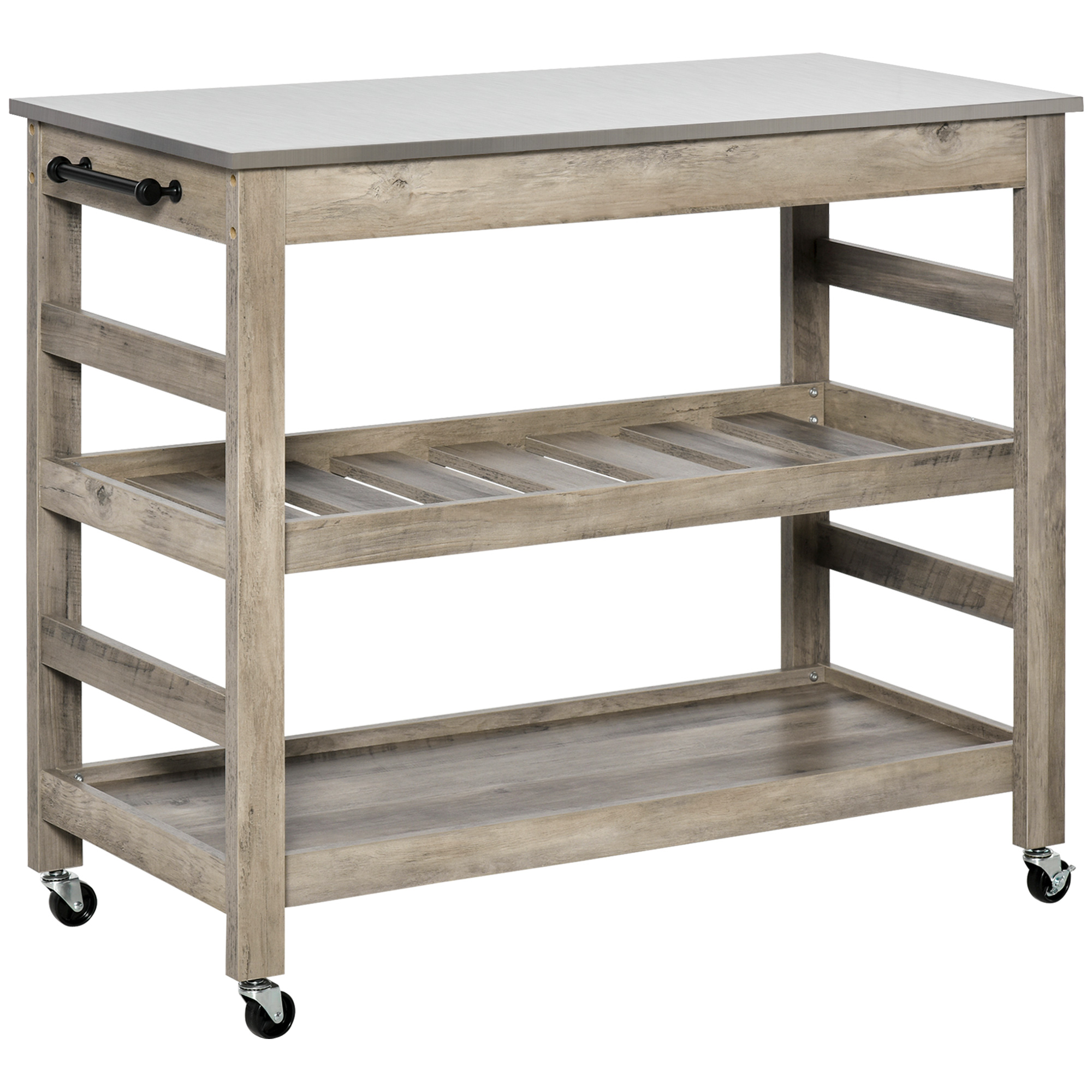 Kitchen Cart, Rolling Kitchen Island Utility Trolley with Stainless Steel Top (Drop Shipping Only, Not for Amazon)