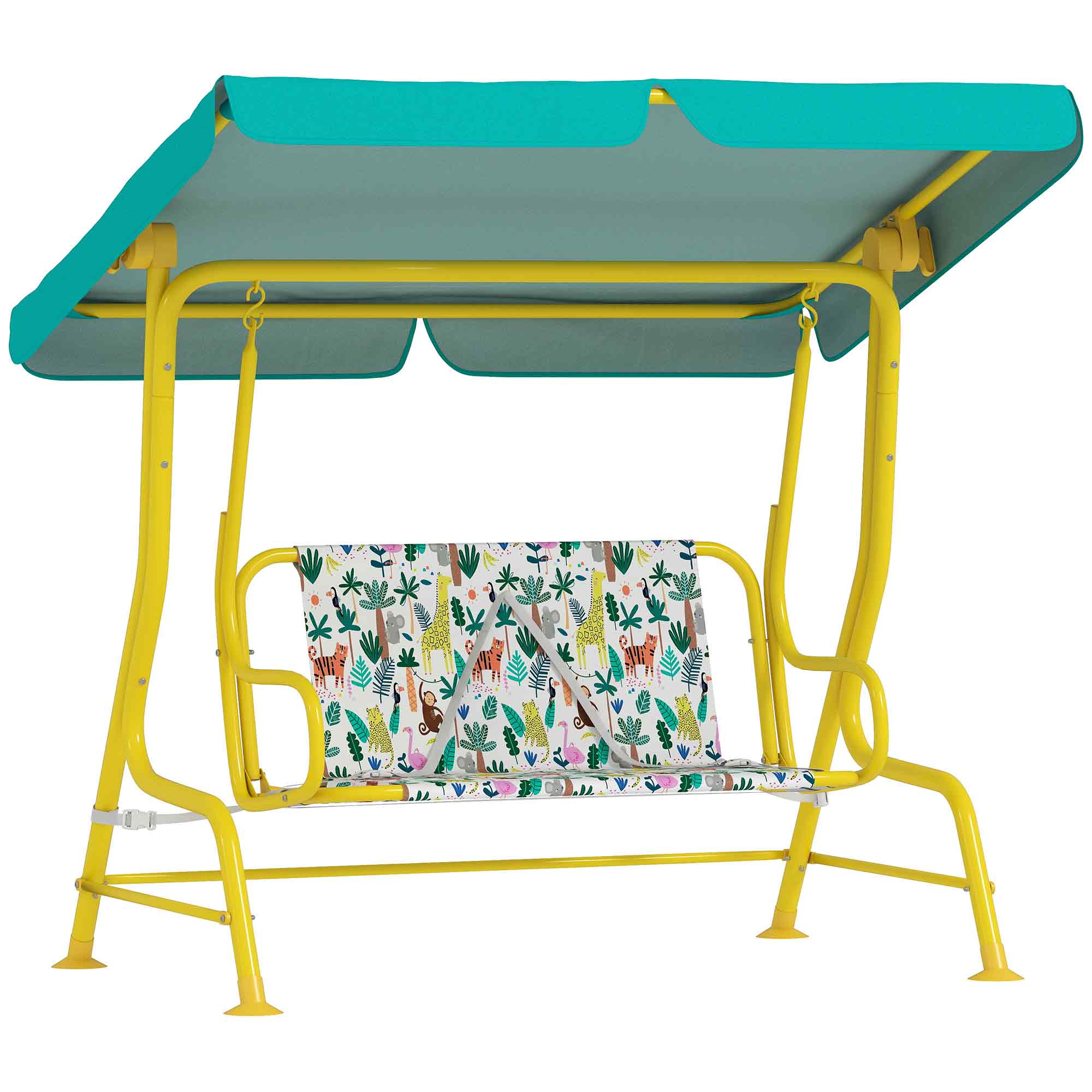 Qaba Kids Porch Swing, 2-Seater Patio Swing Bench with Safety Belts, Adjustable Canopy for Backyard, Garden, Green (Drop Shipping Only, Not for Amazon)