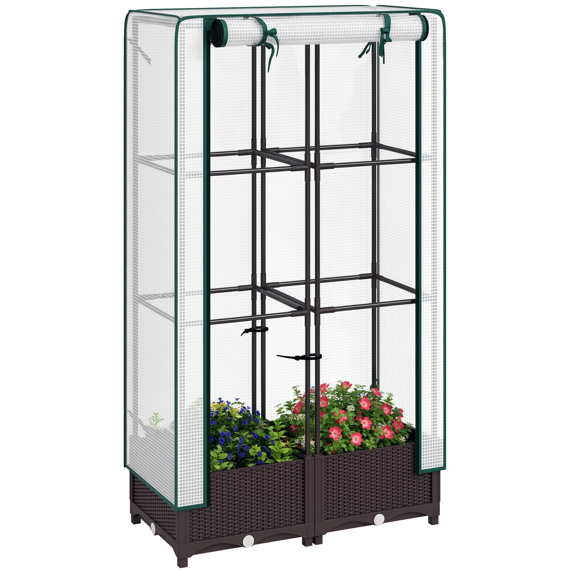 Garden Bed with Trellis, Outdoor Plant Box with PE Cover, Drainage Holes and Zipper Door, 31.5