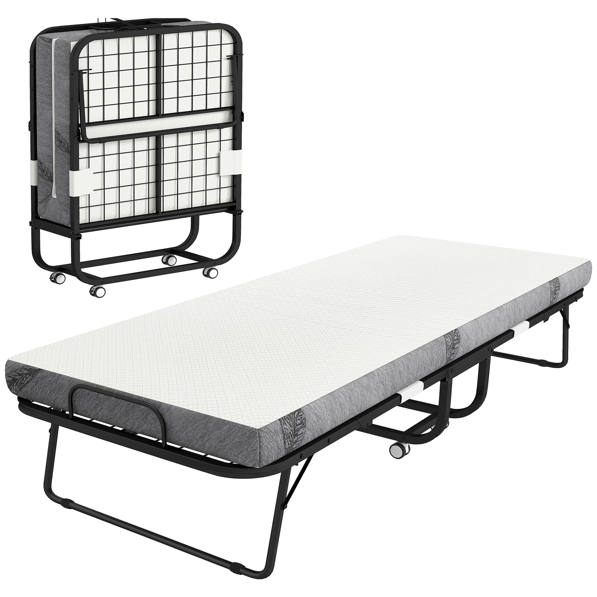 Folding Bed with Mattress for Adults, Long Twin Size, Portable Foldable Bed with 4