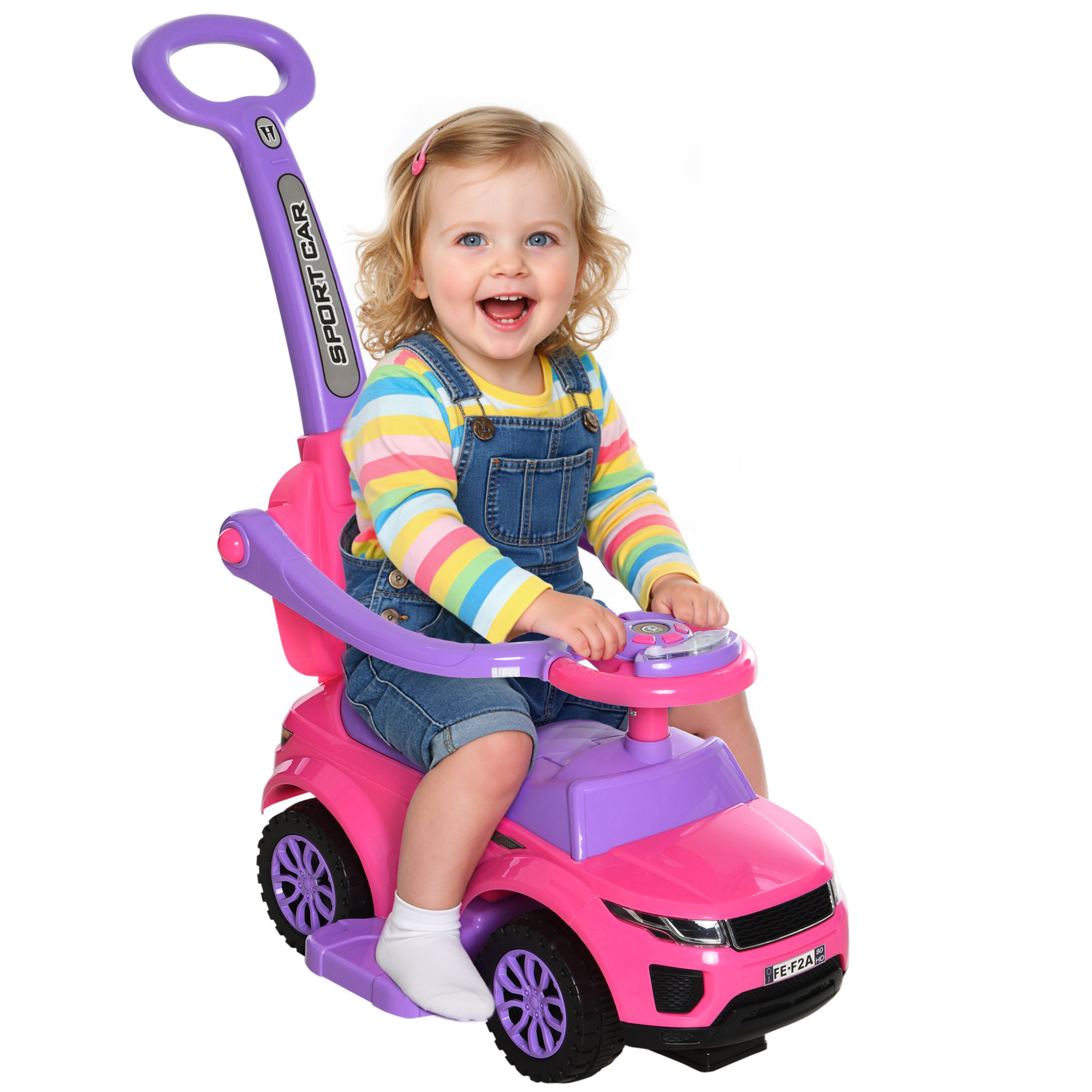 3 In 1 Push Cars for Toddlers Kid Ride on Push Car Stroller Sliding Car with Horn Music Light Function Secure Bar Ride on Toy for Boy Girl 18-36 Months, Pink (Drop Shipping Only, Not for Amazon)