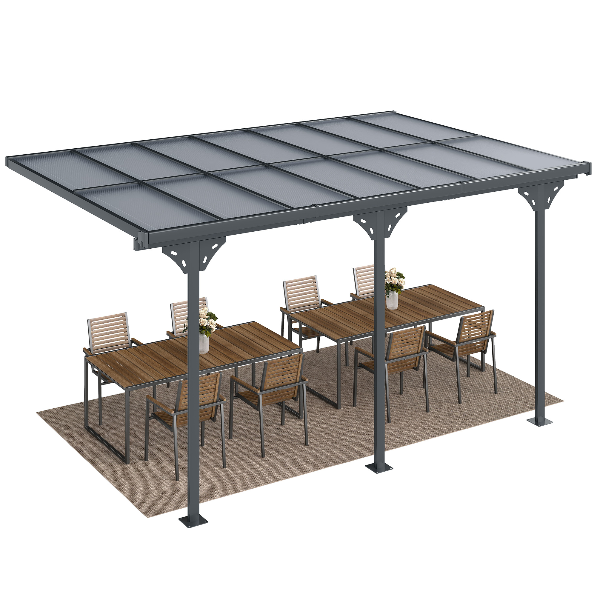 Outdoor Patio Gazebo Pergola, Aluminum Post, 4.35 x 3 m PC Roof (Drop Shipping Only, Not for Amazon)