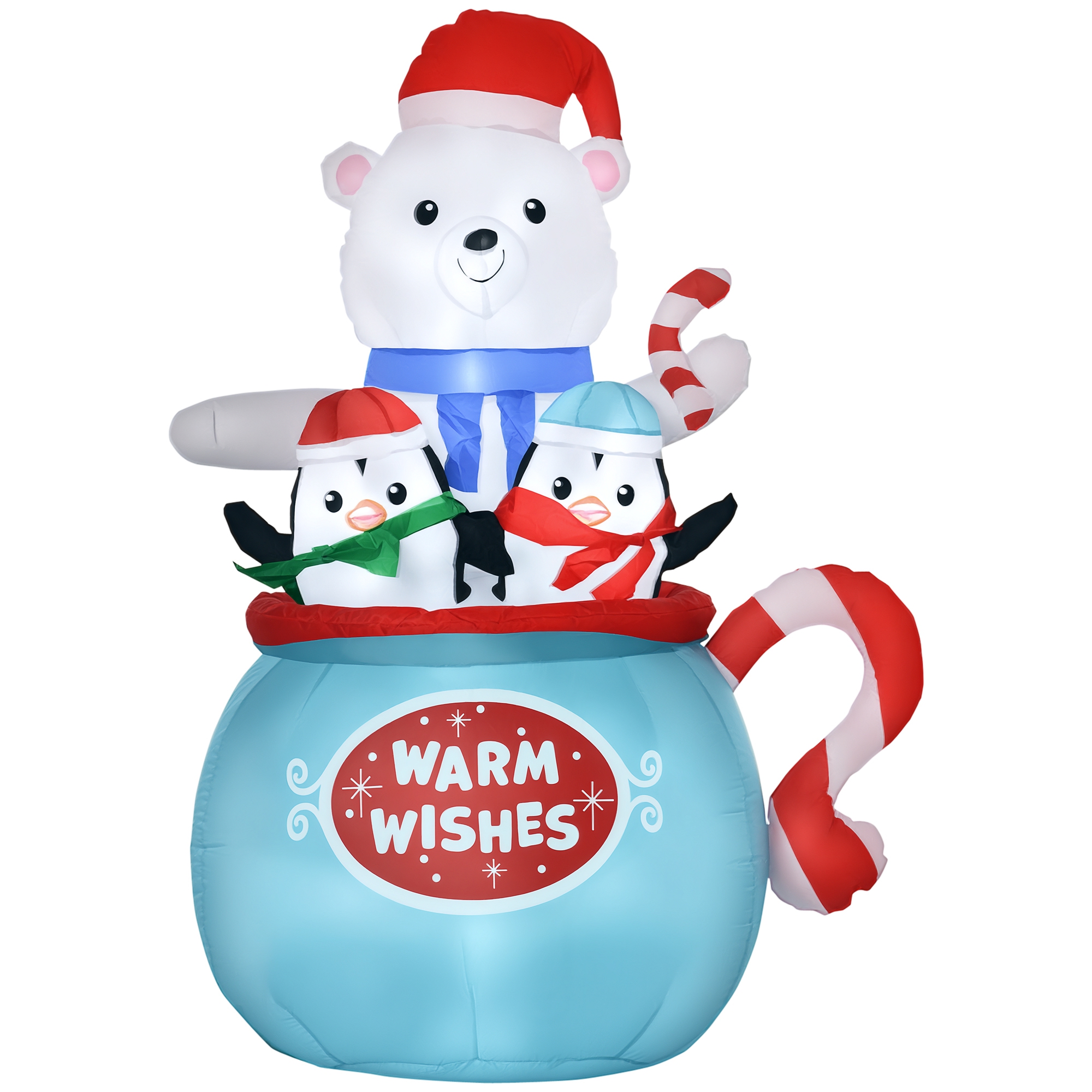 5ft Christmas Inflatables Outdoor Decorations Blessed Polar Bear and Penguins in the Cup, Blow-Up LED Yard Christmas Decor for Garden, Lawn, Party, Holiday (Drop Shipping Only, Not for Amazon)