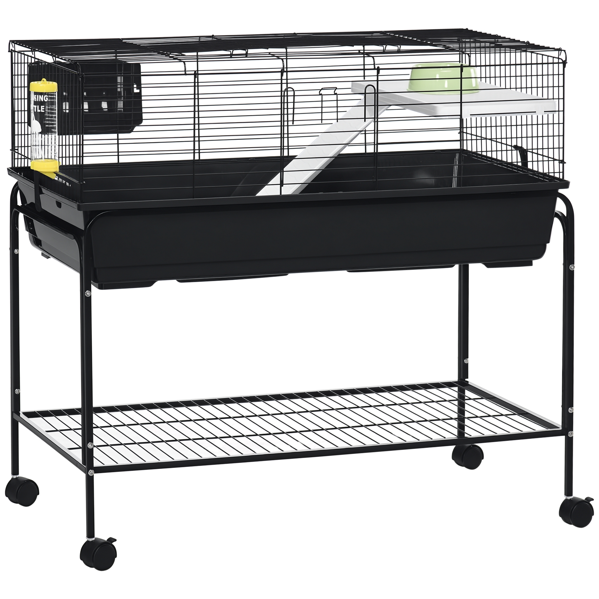 Two-Story Small Animal Cage Removable from Stand, Guinea Pig Cage with Shelf & Wheels, Pet Habitat for Hedgehog, Chinchilla, Ferret, 39