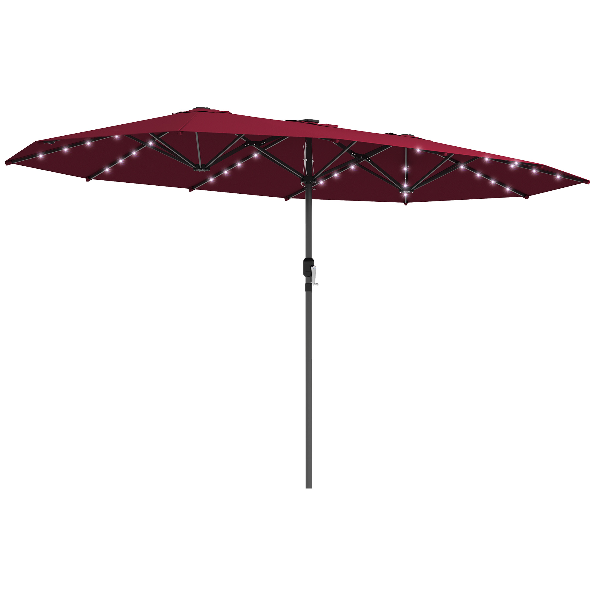 Garden Parasol, Double-Sided Sun Umbrella with LED Solar Lights, Patio Parasol for Outdoor, Wine Red (Drop Shipping Only, Not for Amazon)