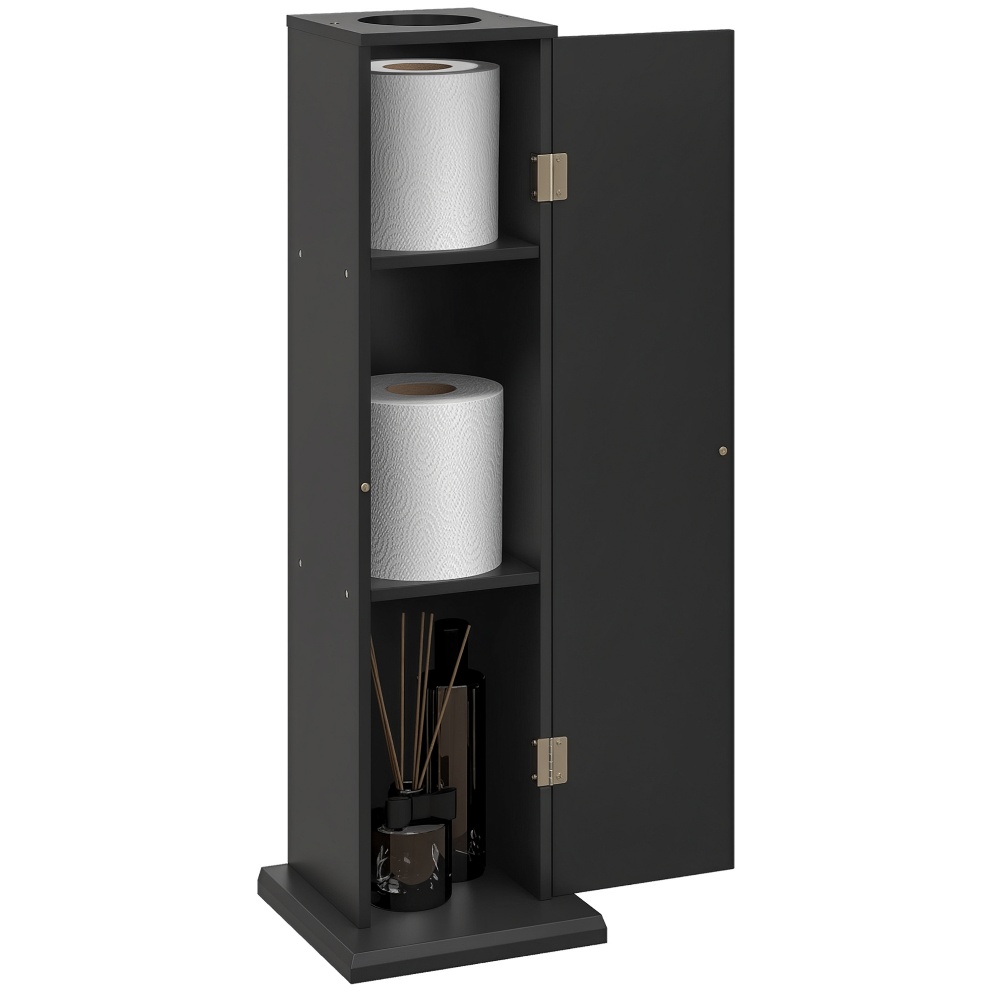 Small Toilet Paper Cabinet, Bathroom Corner Cabinet with Doors and Shelves for Paper Shampoo, Black (Drop Shipping Only, Not for Amazon)