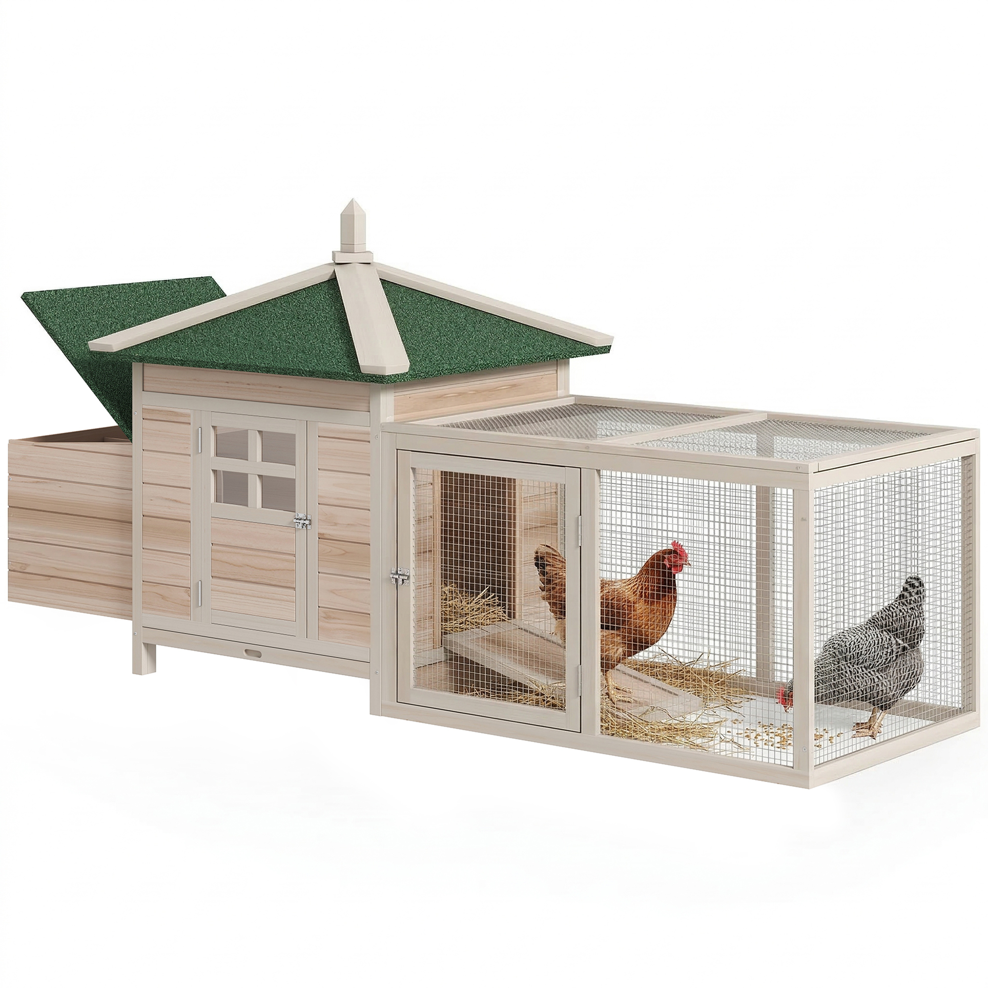 Chicken Coop Small Animal Pet Cage w/ Nesting Box Outdoor Run Backyard Wooden (Drop Shipping Only, Not for Amazon)