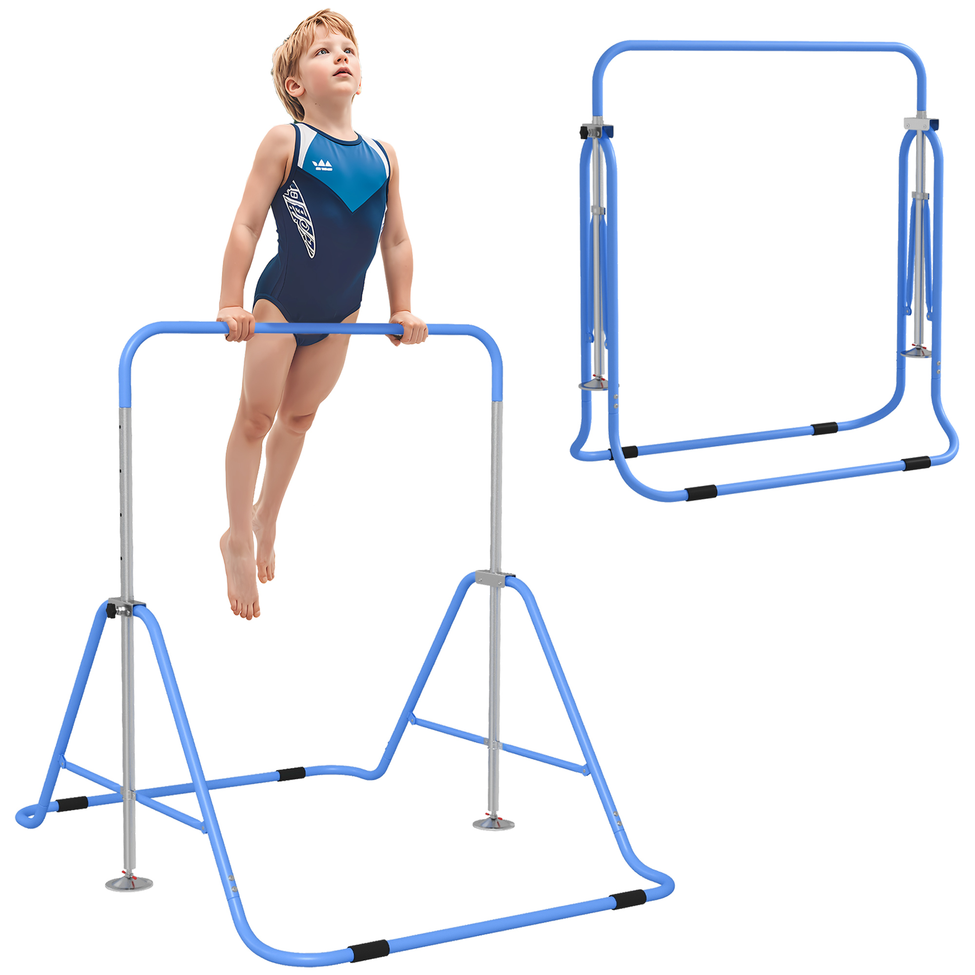 Kids Gymnastic Bar, with Adjustable Height, Foldable Horizontal Bars - Light Blue (Drop Shipping Only, Not for Amazon)