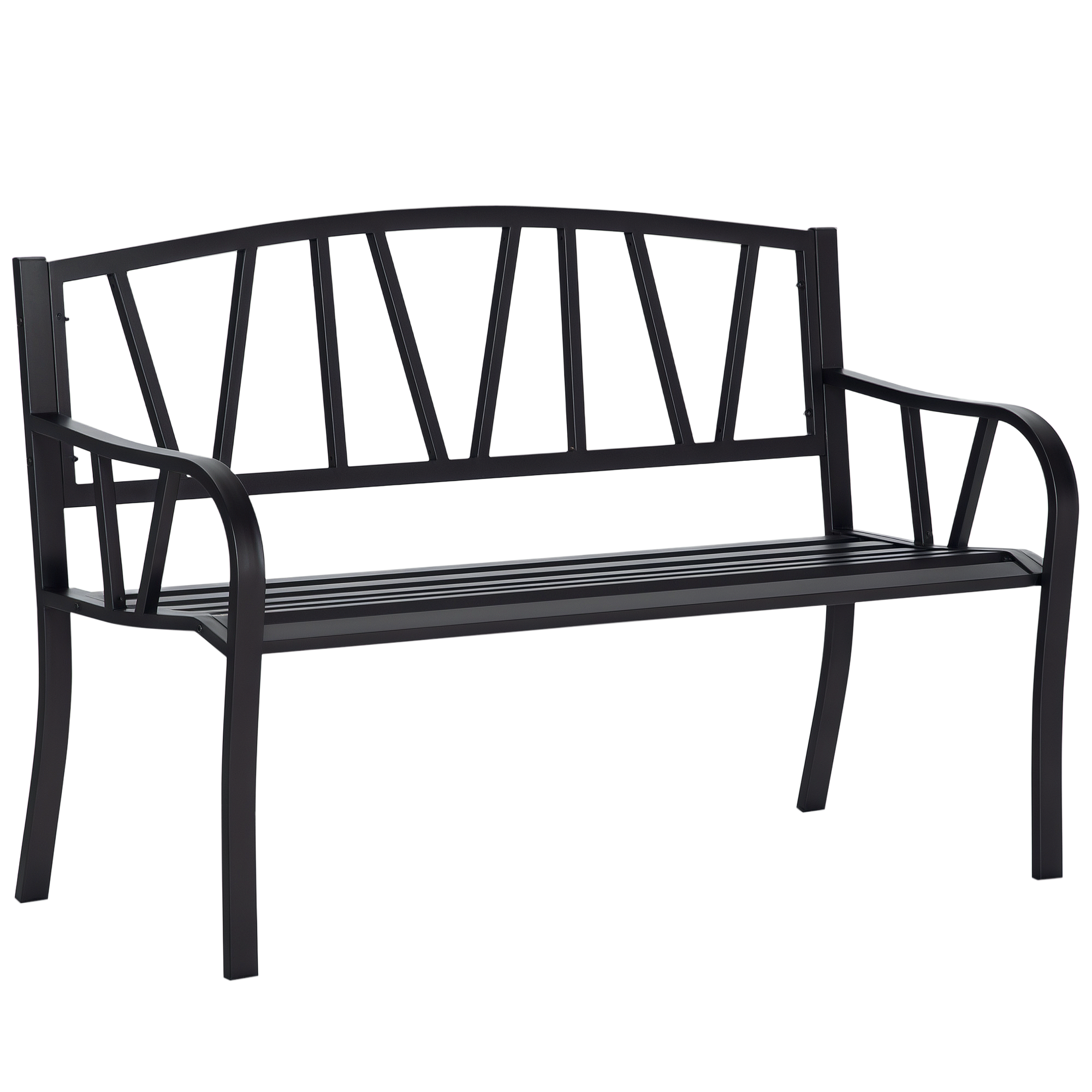 2-Seater Garden Bench Metal Loveseat w/ Decorative Backrest Ergonomic Armrest (Drop Shipping Only, Not for Amazon)