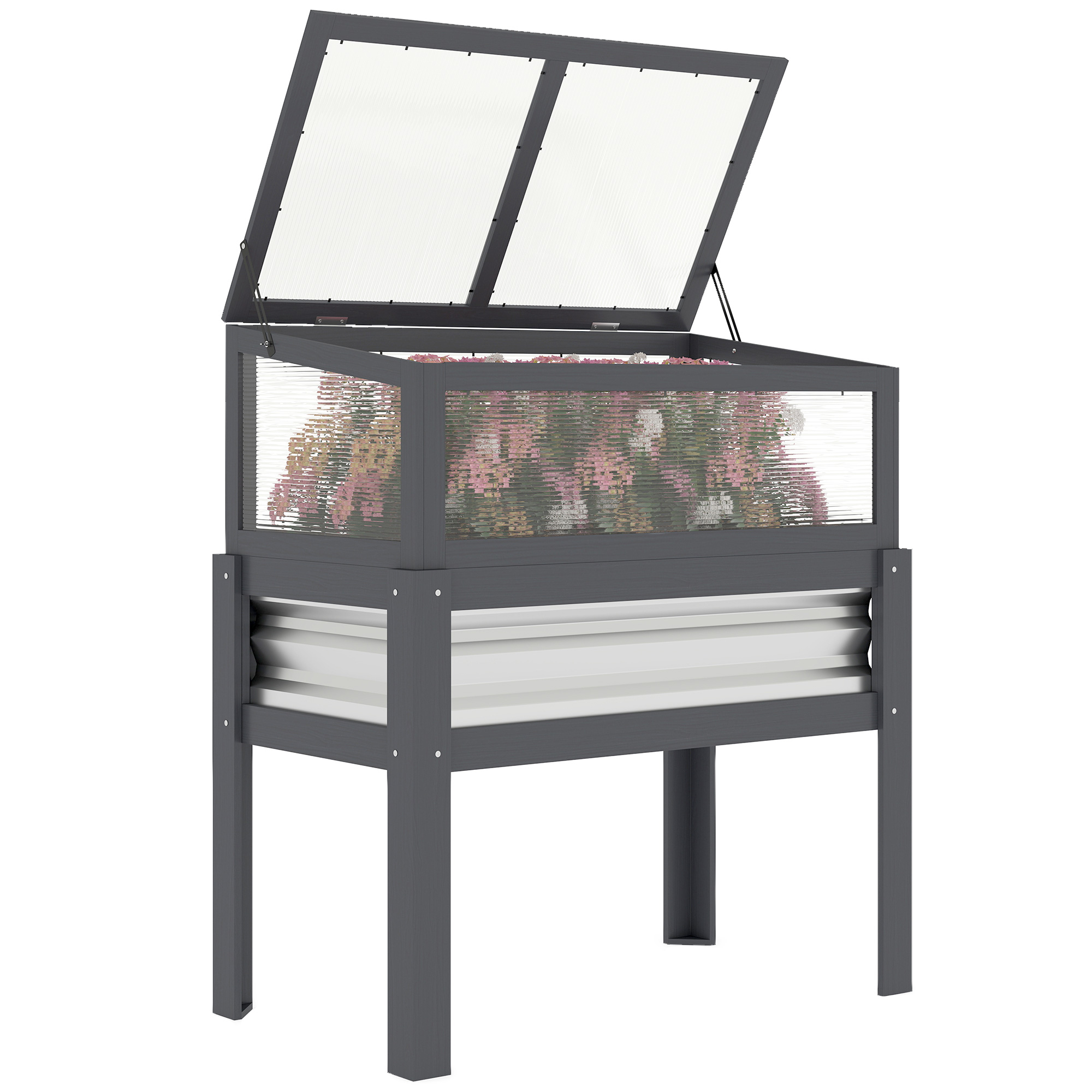 Raised Garden Bed with Flip-Up Mini Greenhouse, Elevated Planter Box with Legs and Bed Liner for Flowers, Vegetables (Drop Shipping Only, Not for Amazon)