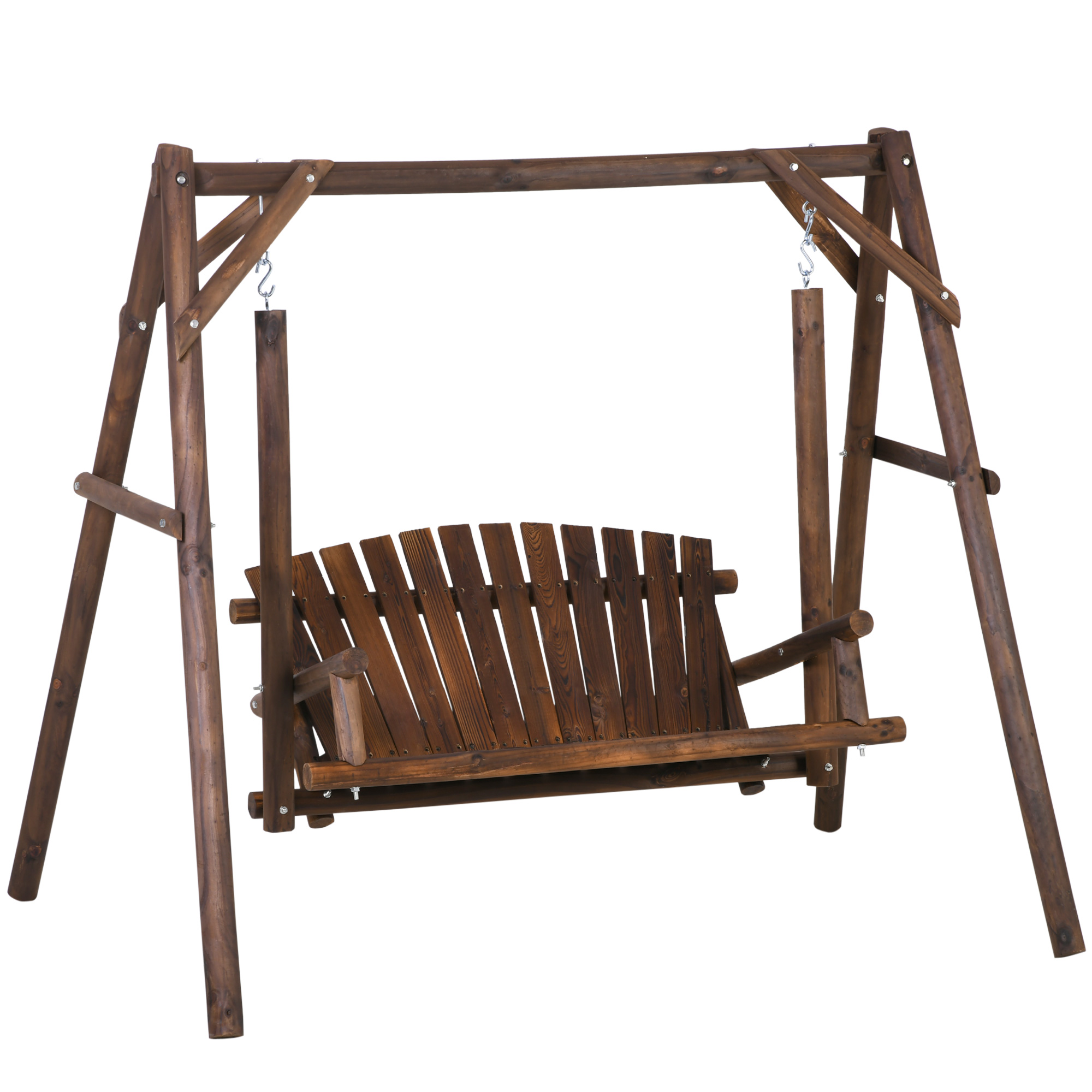 6.5' Outdoor Rustic Loveseat 2 Person Freestanding Solid Wood Natural Log Garden Swing, Brown (Drop Shipping Only, Not for Amazon)